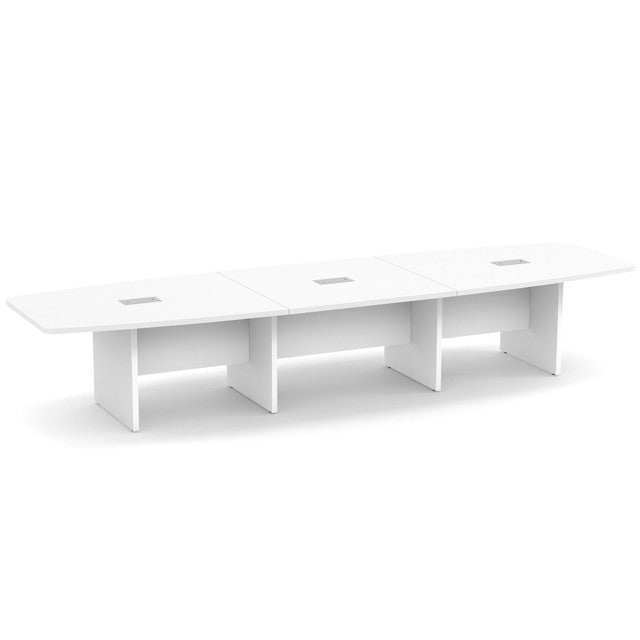 OfficeSource Laminate Expandable Boat Shaped Conference Table with Slab Base - 14' - White