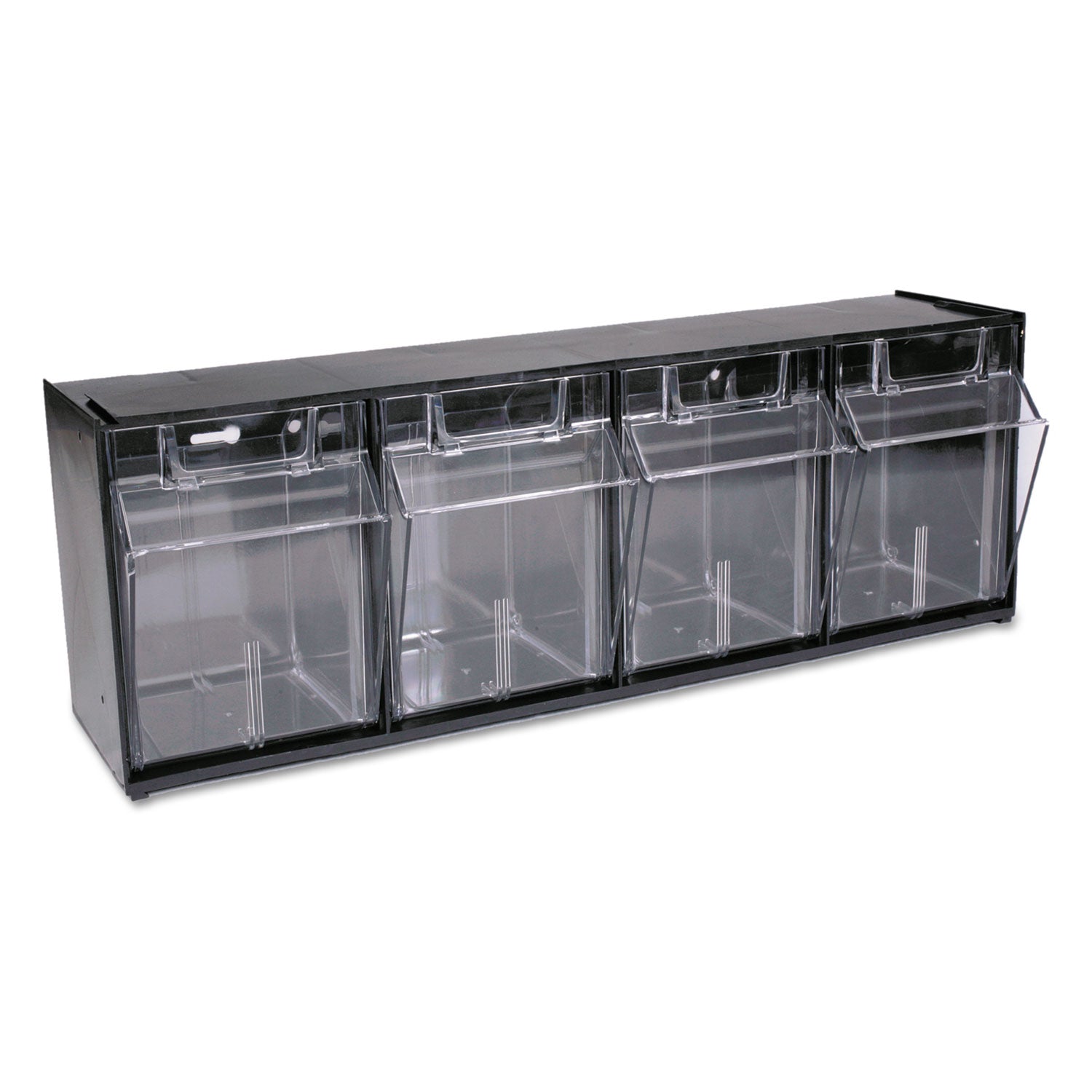 Deflecto Tilt Bin Interlocking Multi-Bin Storage Organizer - 4 Compartment(s) - 8.13" Height x 23.63" Width x 6.62" Depth - Interlockable - Black - Plastic - 1 Each