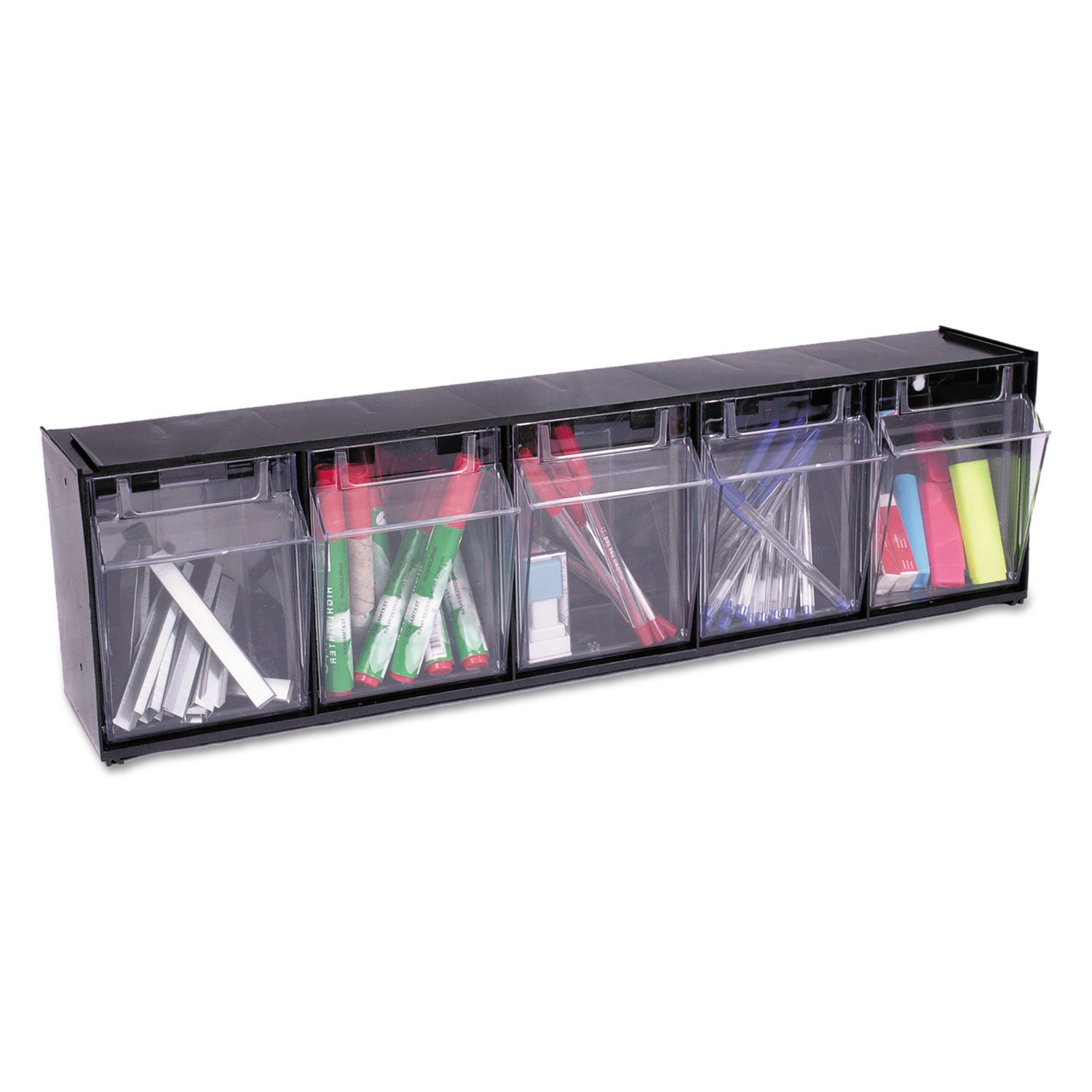 Deflecto Tilt Bin Interlocking Multi-Bin Storage Organizer - 5 Compartment(s) - 6.50" Height x 23.63" Width x 5.25" Depth - Interlockable - Black - Plastic - 1 Each