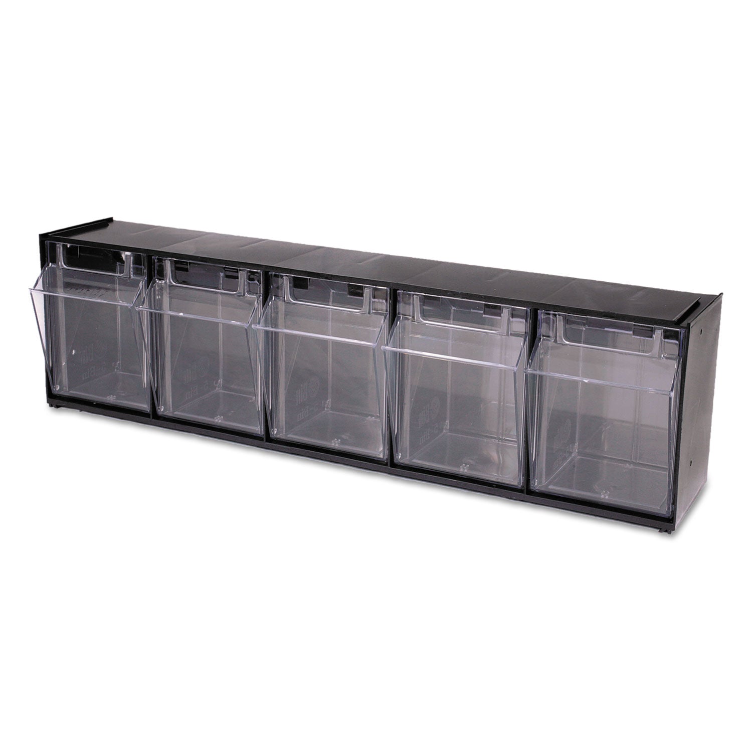 Deflecto Tilt Bin Interlocking Multi-Bin Storage Organizer - 5 Compartment(s) - 6.50" Height x 23.63" Width x 5.25" Depth - Interlockable - Black - Plastic - 1 Each
