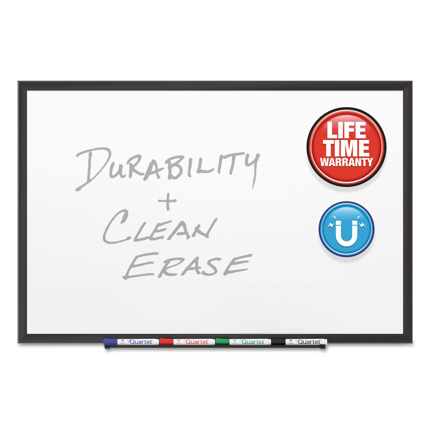 Quartet DuraMax Classic Whiteboard, 60" x 36", White Porcelain Surface, Black Aluminum Frame, Magnetic, Rectangle, Horizontal/Vertical, Includes 1 Board, 4 Markers, Marker Tray, Mounting Hardware