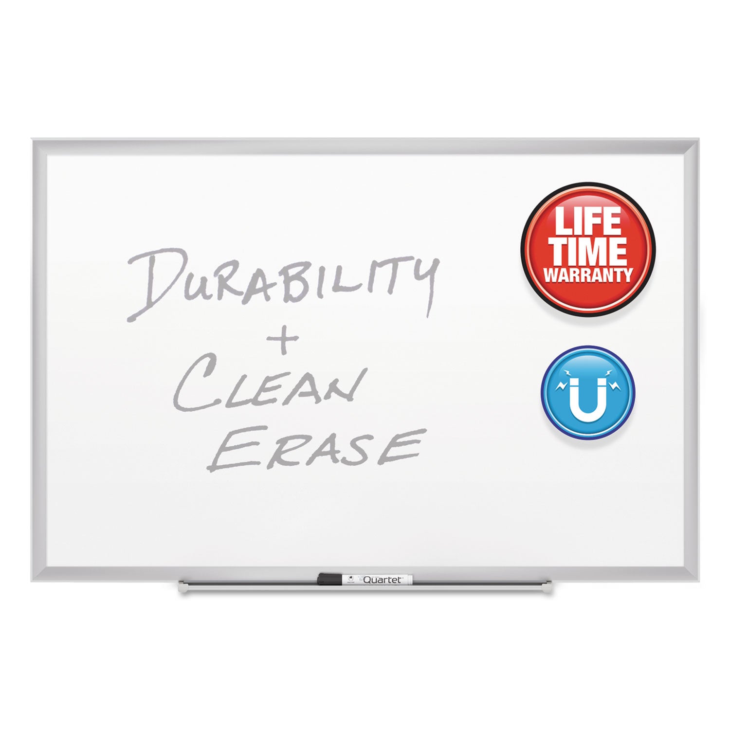Quartet Classic Premium Porcelain Magnetic Board, 36" x 24", White Surface, Silver Aluminum Frame, Rectangle, Horizontal/Vertical Mount, Includes Marker Tray and Dry Erase Marker, 1 Each
