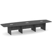OfficeSource Laminate Expandable Boat Shaped Conference Table with Slab Base - 14' - Coastal Gray