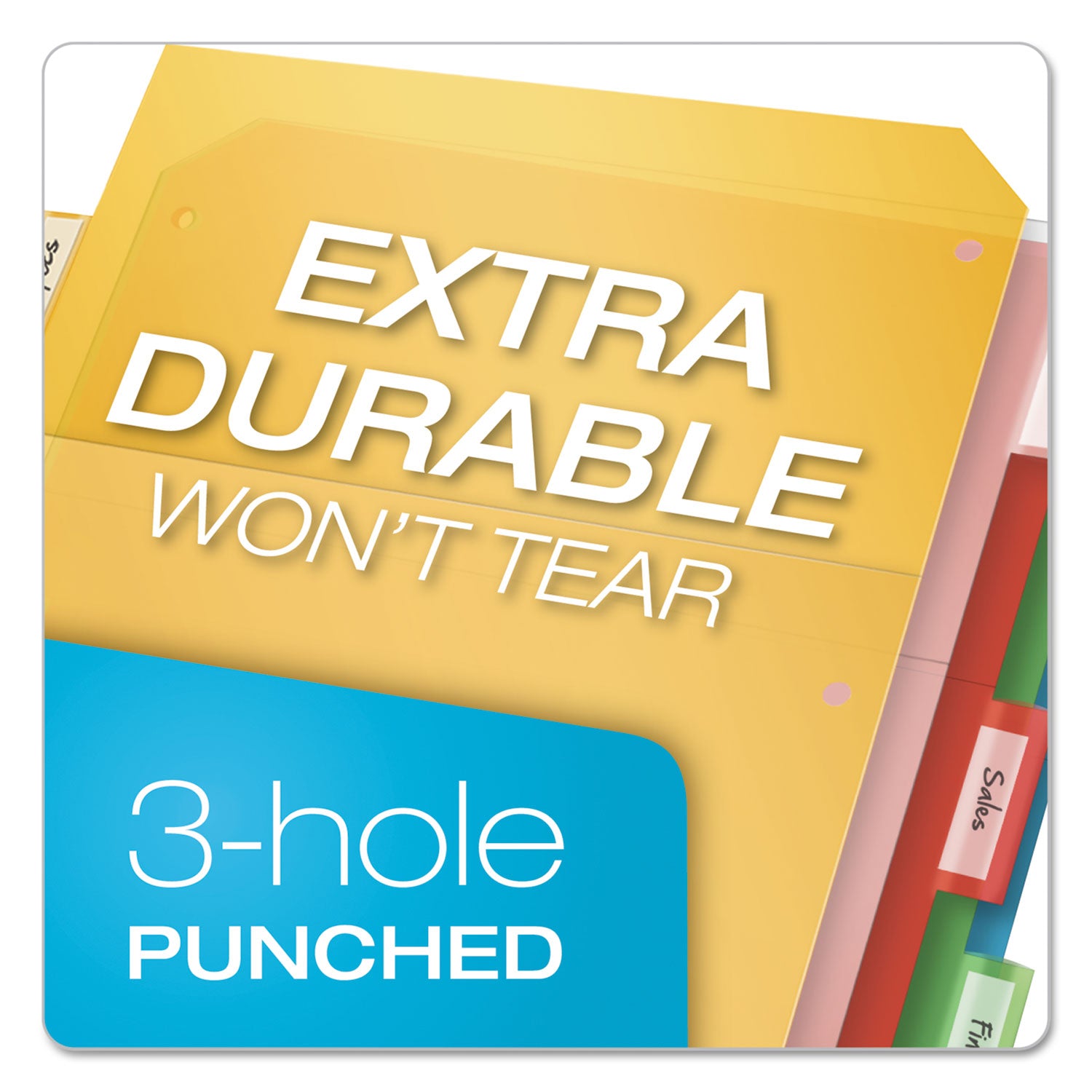 Cardinal&reg; Ring Binder Poly Pockets - 20 x Sheet Capacity - For Letter 8 1/2" x 11" Sheet - 3 x Holes - Assorted - Poly - 5 / Pack