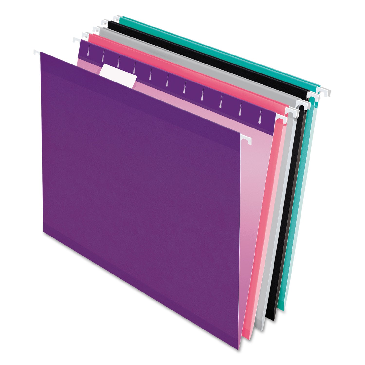Pendaflex 1/5 Tab Cut Letter Recycled Hanging Folder - 8 1/2" x 11" - Aqua, Pink, Black, Gray, Violet - Reinforced - 10% Recycled - 25 / Box