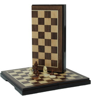 Magnetic Folding Chess & Checkers Set - Walnut Wood Finish - 8 inch for travel