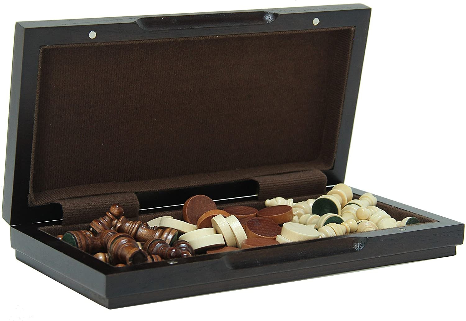 Magnetic Folding Chess & Checkers Set - Walnut Wood Finish - 8 inch for travel
