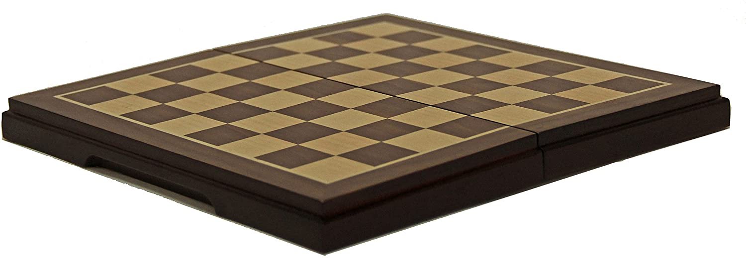 Magnetic Folding Chess & Checkers Set - Walnut Wood Finish - 8 inch for travel