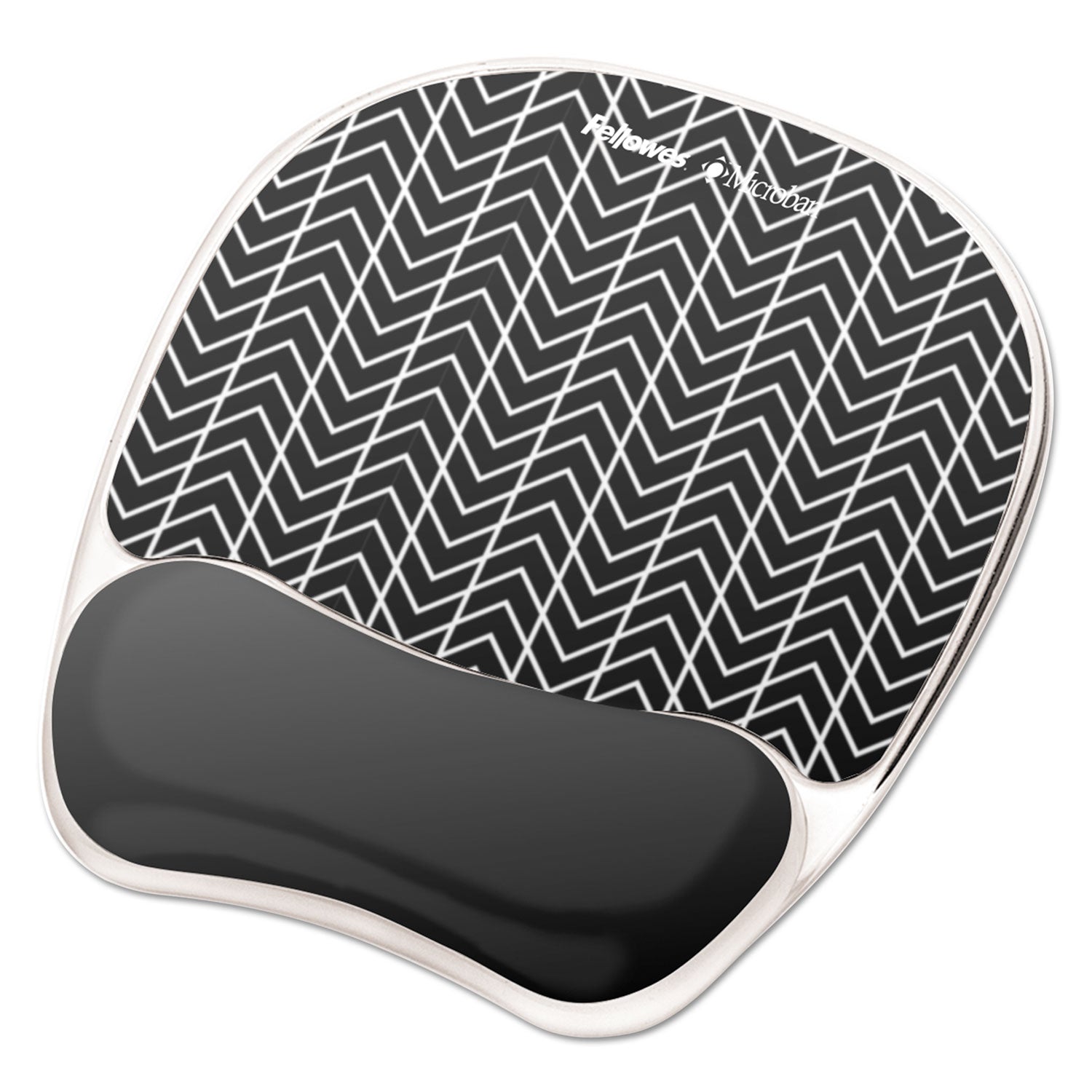Fellowes Photo Gel Mouse Pad and Wrist Rest with Microban, Chevron Design, Black/White, Gel and Rubber, Stain Resistant, Skid Proof, 9.25" x 7.88" x 0.88", 1 Each
