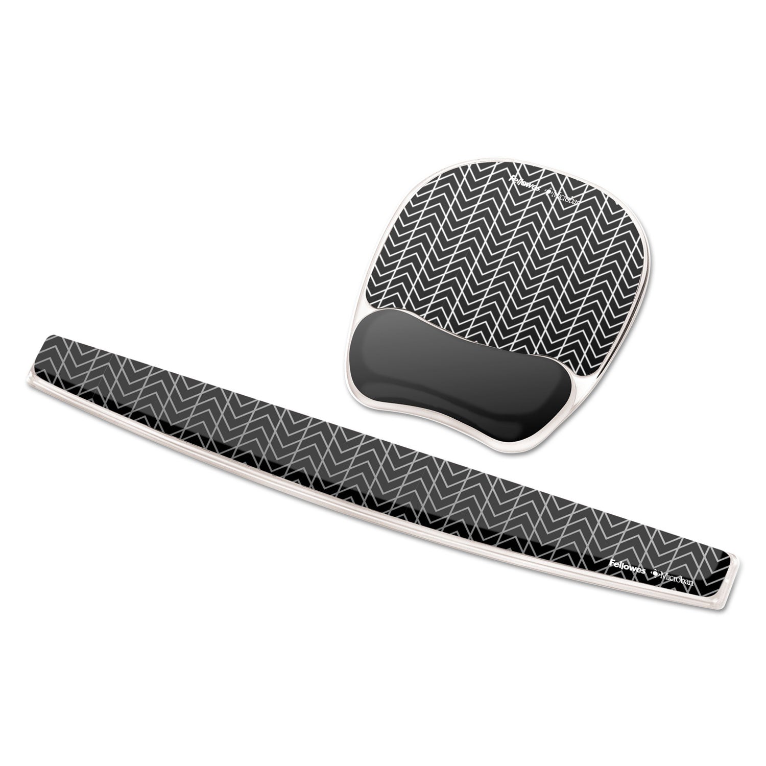 Fellowes Photo Gel Mouse Pad and Wrist Rest with Microban, Chevron Design, Black/White, Gel and Rubber, Stain Resistant, Skid Proof, 9.25" x 7.88" x 0.88", 1 Each