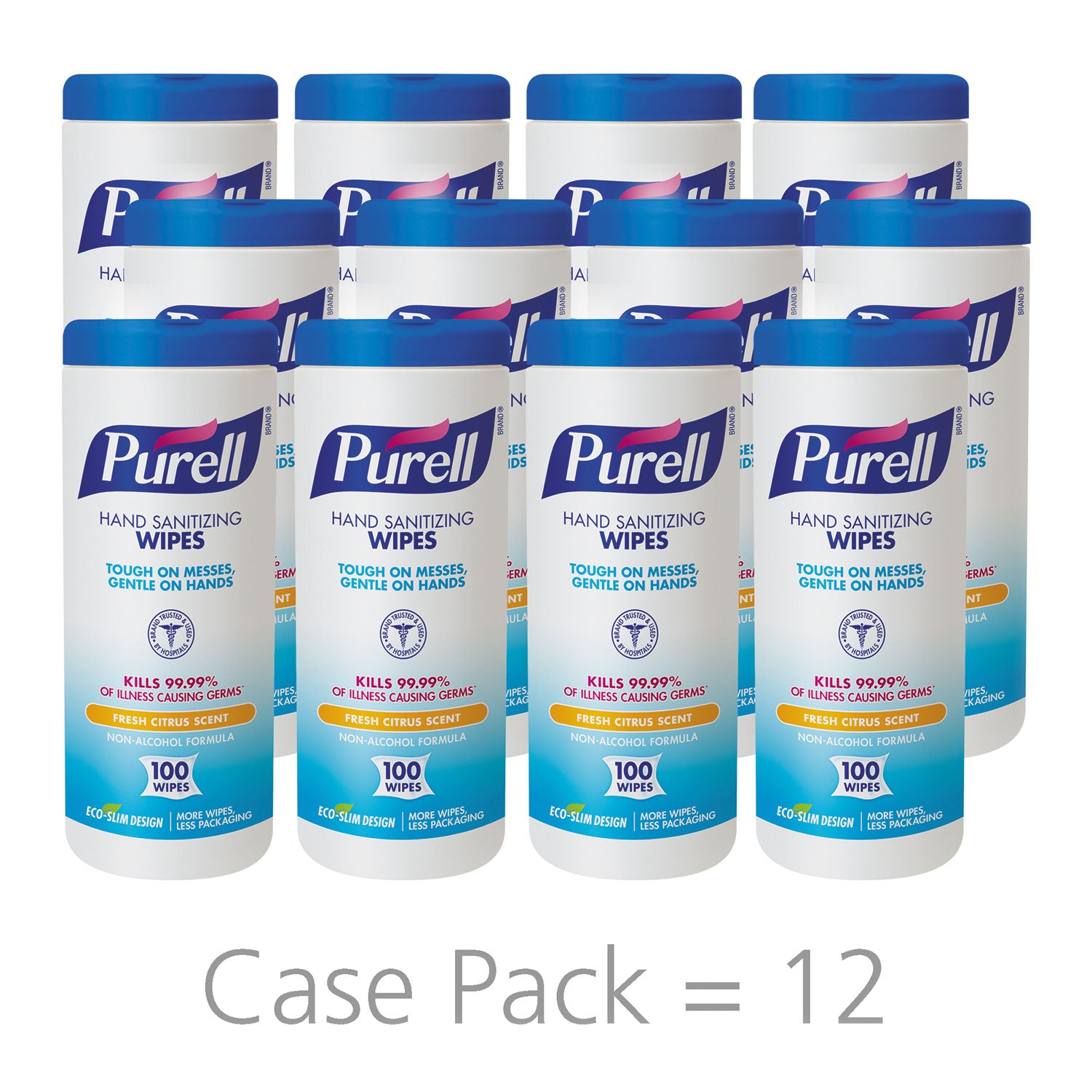 PURELL&reg; Sanitizing Wipes - Fresh Citrus - White - 100/Tub - 12 / Carton
