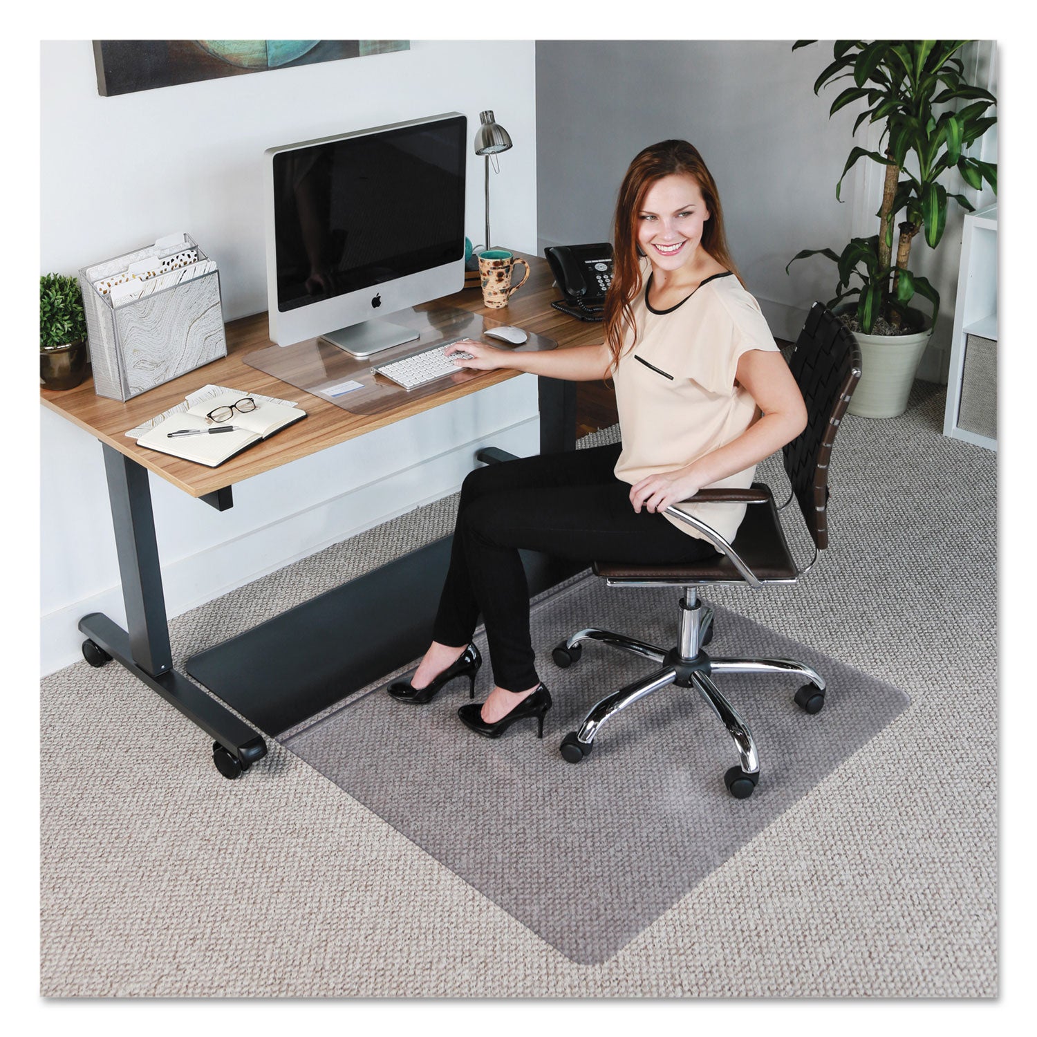 Hard Floor, Carpeted Floor - 53" Length x 45" Width - Rectangular - Clear, Black - 1 Each