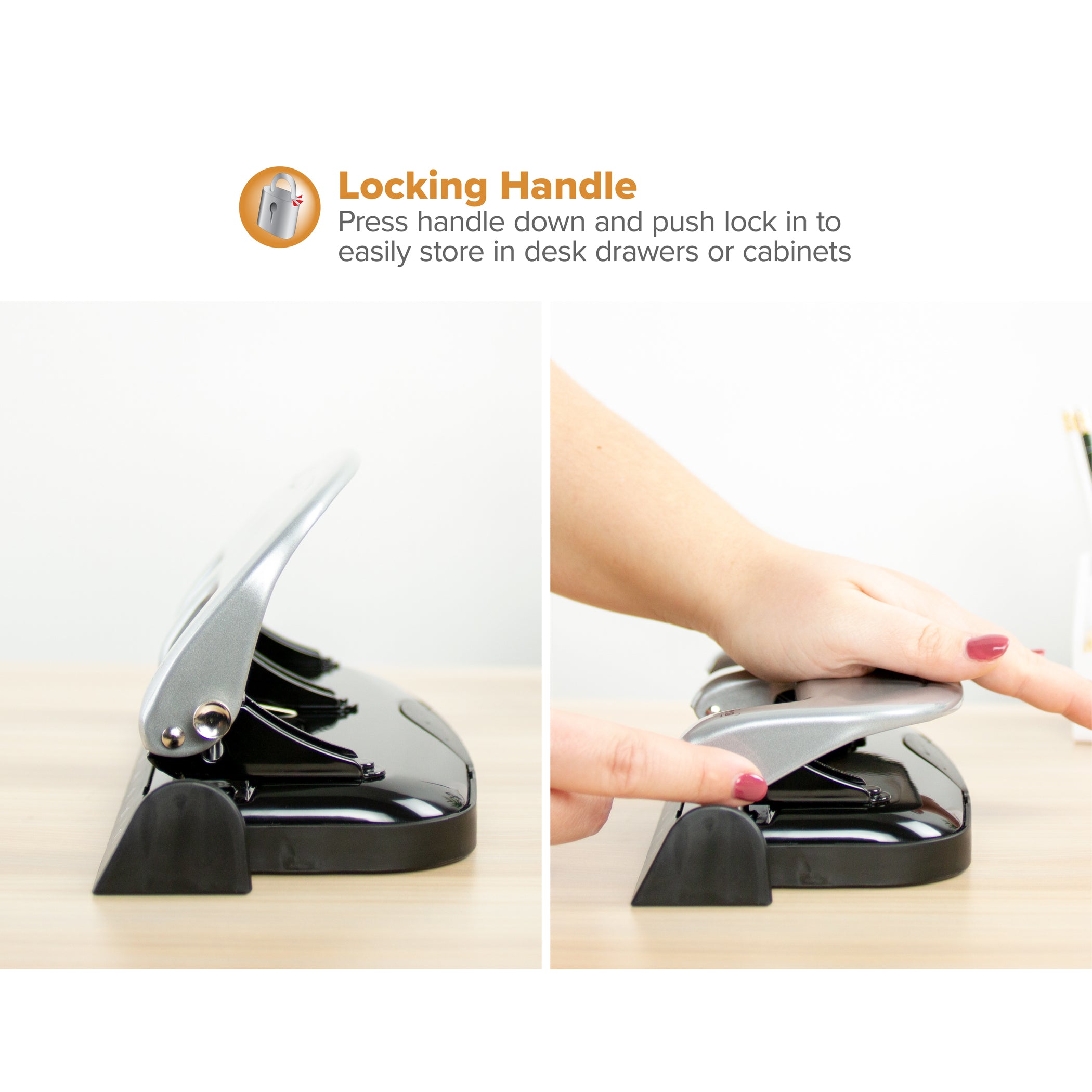 EZ Squeeze™ 3-Hole Punch, 20 Sheets, Silver/Black