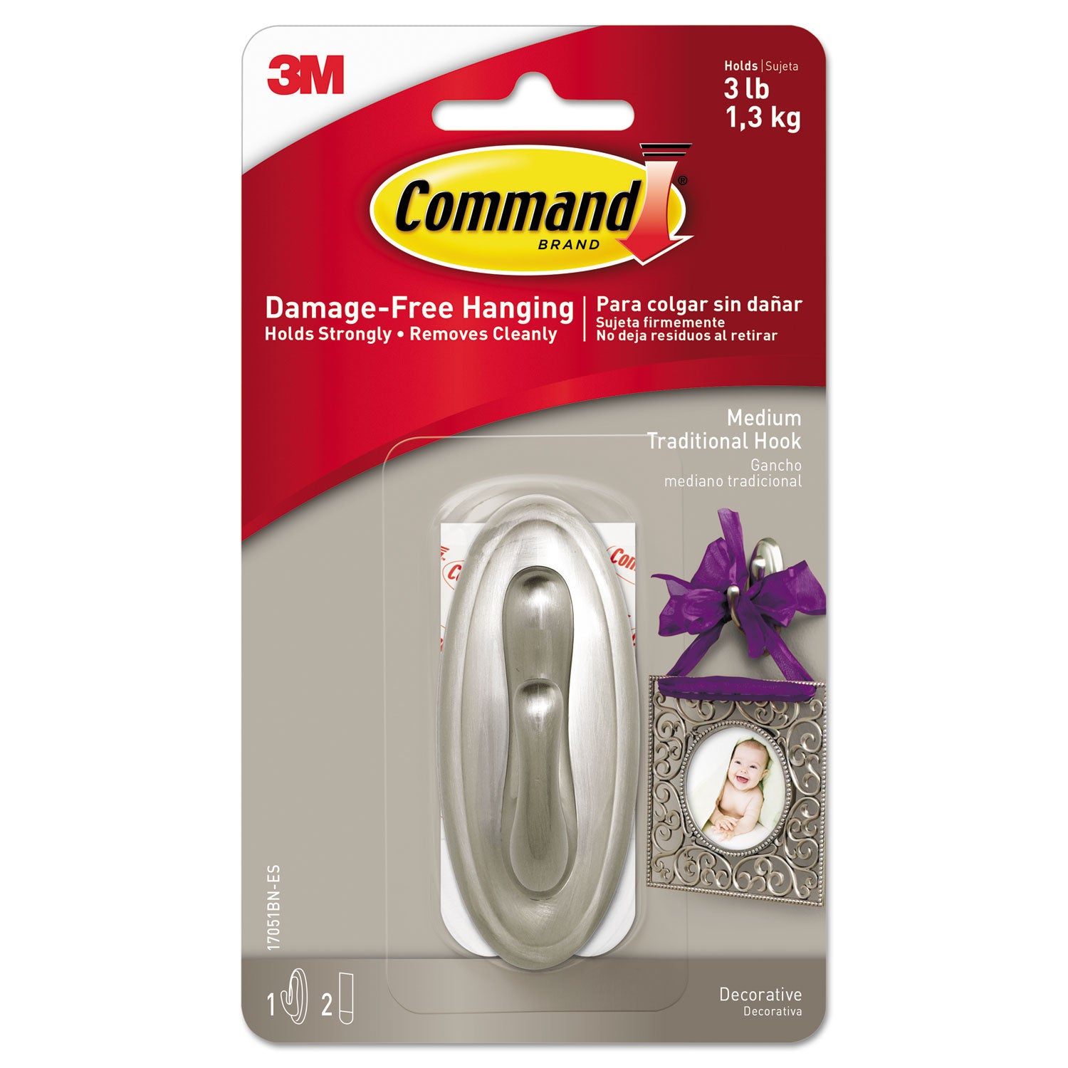 3 lb (1.36 kg) Capacity - 1.3" Width x 3.1" Length - for Decoration - Plastic - Metallic Silver - Brushed Nickel - 1 Pack