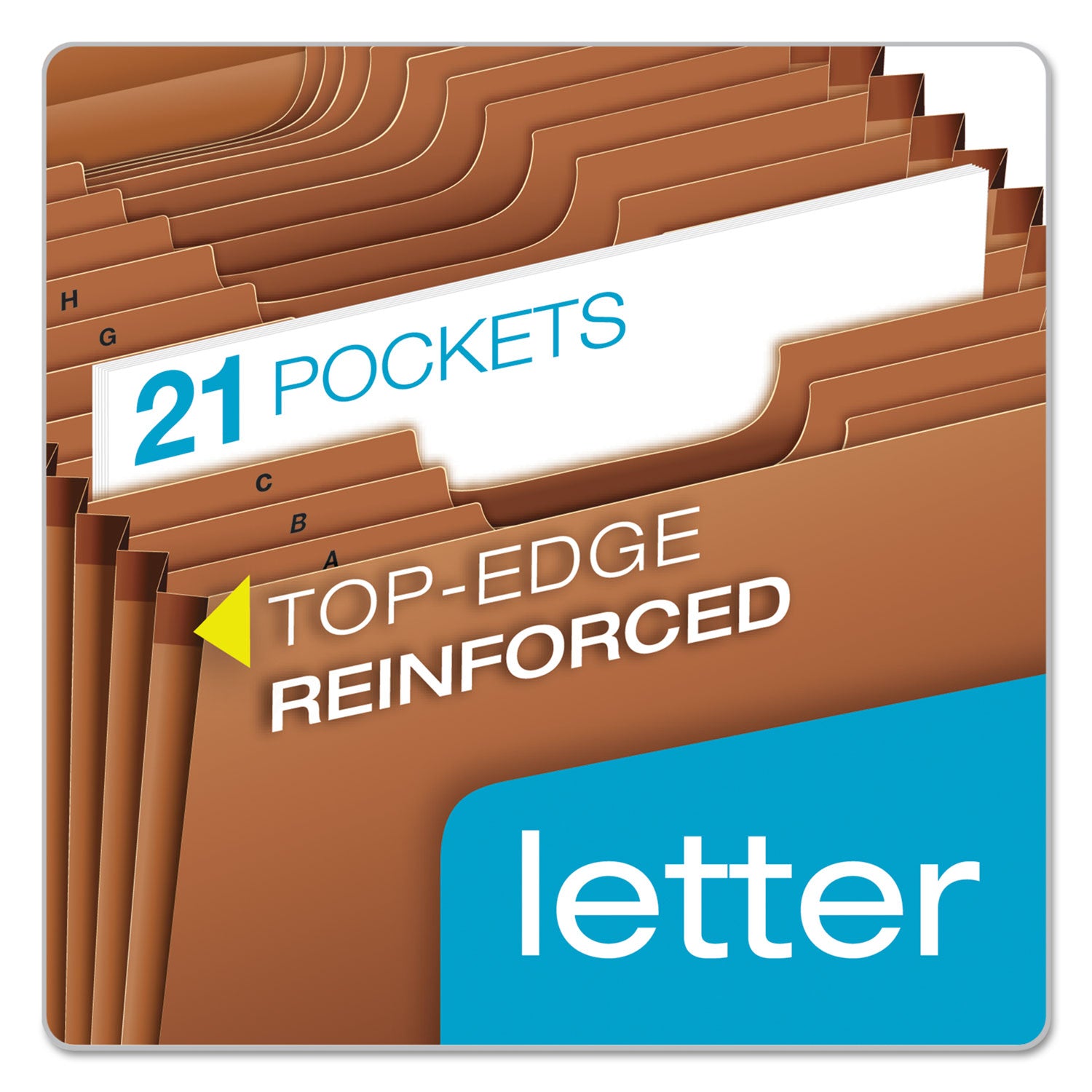 Pendaflex 21-Pocket 1/3 Tab Cut Letter Size Recycled Expanding File, 8.5" x 11", Top Tab, Brown, Tyvek, Reinforced Gusset, Elastic Closure, Heavy Duty, 10% Recycled, 1 Each