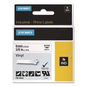 Dymo Rhino Industrial Vinyl Labels - 23/64" Width x 18 3/64 ft Length - Permanent Adhesive - Rectangle - Thermal Transfer - Black on White - Vinyl - Scratch Resistant, Oil Resistant - 1 Each