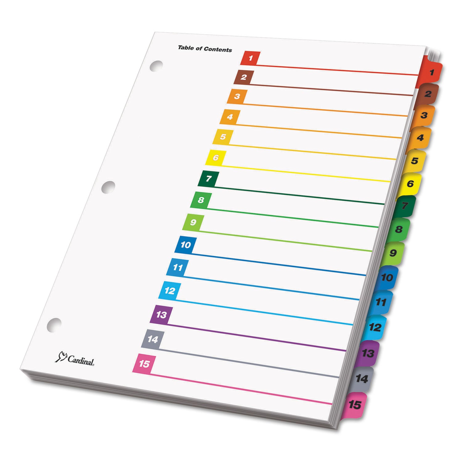 Cardinal OneStep Index System, 15 Dividers, 1 Set, Letter Size, White Paper, Multicolor Mylar Tabs, 3-Hole Punched, Reinforced Tabs and Edges