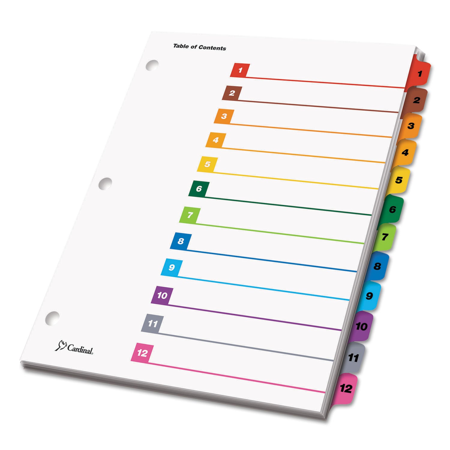 Cardinal OneStep Index System, 12 Dividers, 12 Multicolor Mylar Tabs, 3-Hole Punched, Letter Size, White, 1 Set