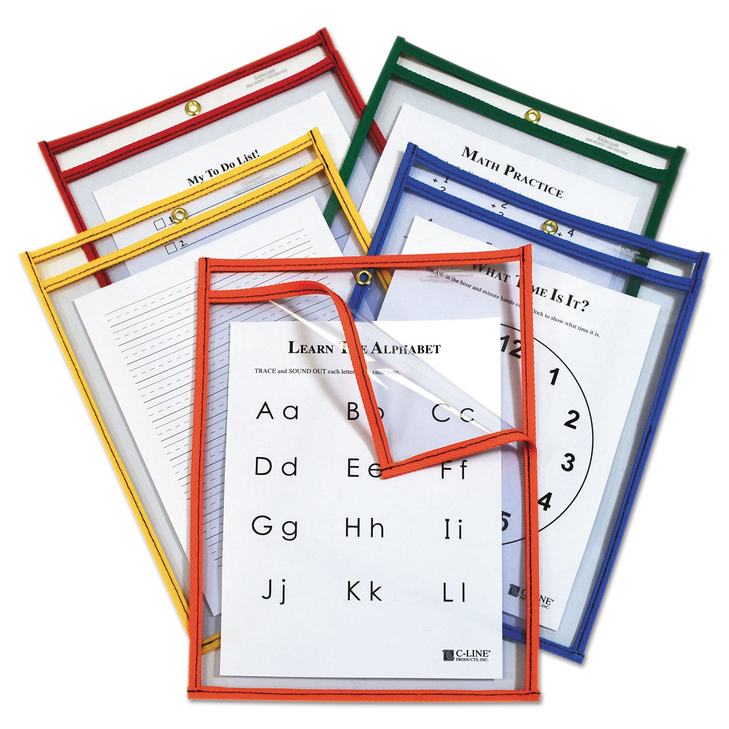 Super Heavyweight Plus Reusable Dry Erase Pockets - Study Aid, Assorted Primary Colors, 9 x 12, Box of 25