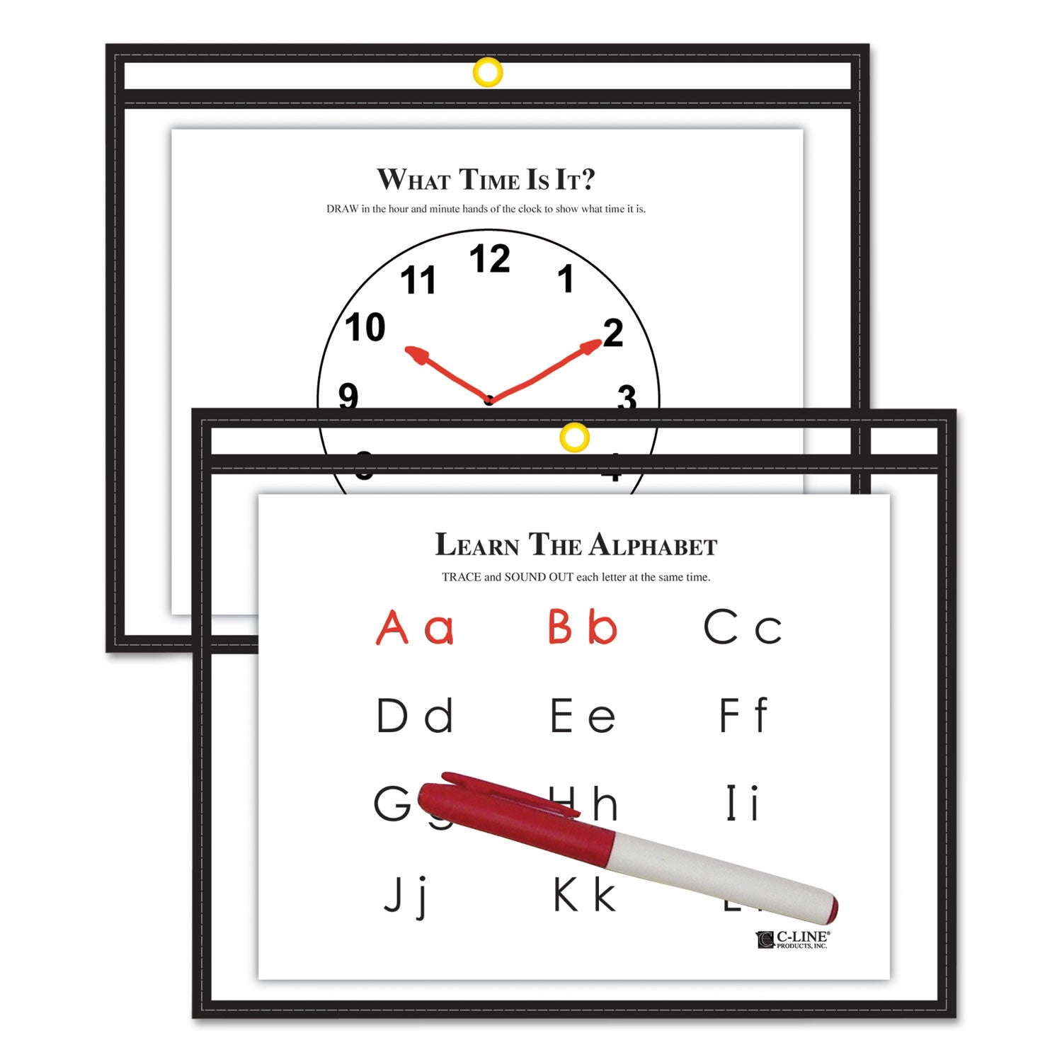 Reusable Dry Erase Pockets, 9" x 12", Black