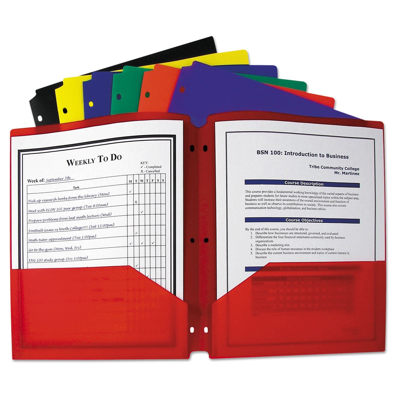 Two-Pocket Heavyweight Poly Portfolio Folder with Three-Hole Punch, Primary Colors