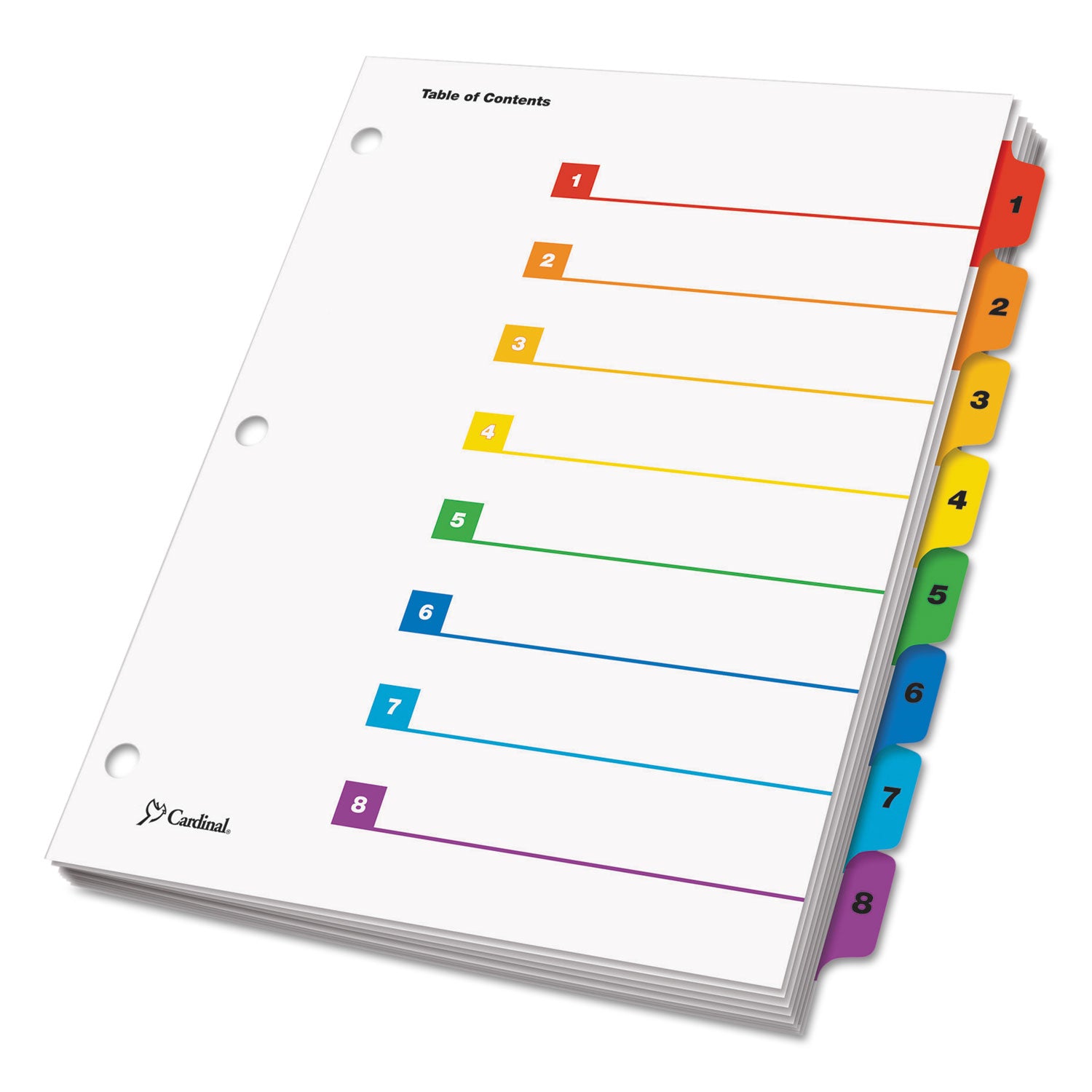 Cardinal OneStep Index System, 8 Dividers, 8 Multicolor Mylar Tabs, 3-Hole Punched, Letter Size, White Paper, Reinforced Tabs and Edges, 1 Set