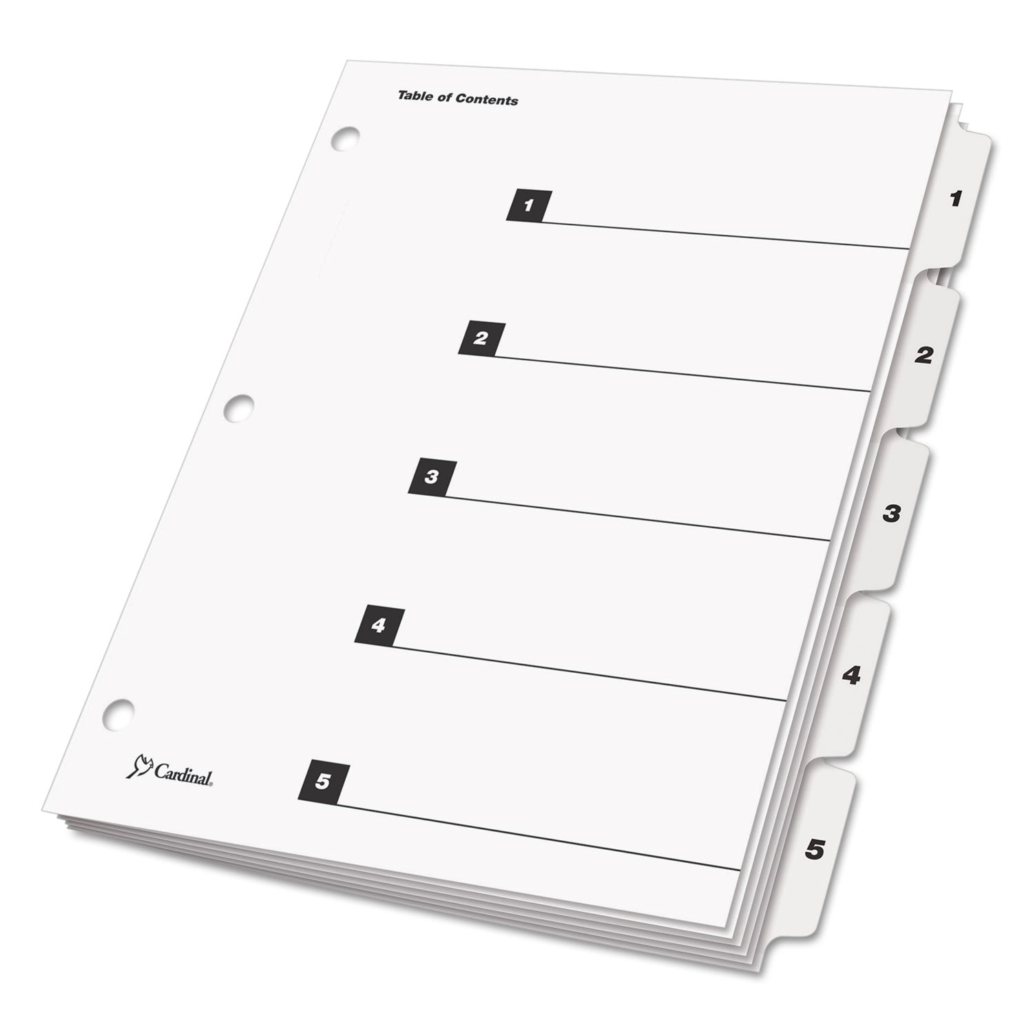 Cardinal OneStep Numbered Index System, 5 Dividers, 5 Tabs (1-5), Letter Size, White, 3-Hole Punched, Reinforced Tabs and Edges, 1 Set