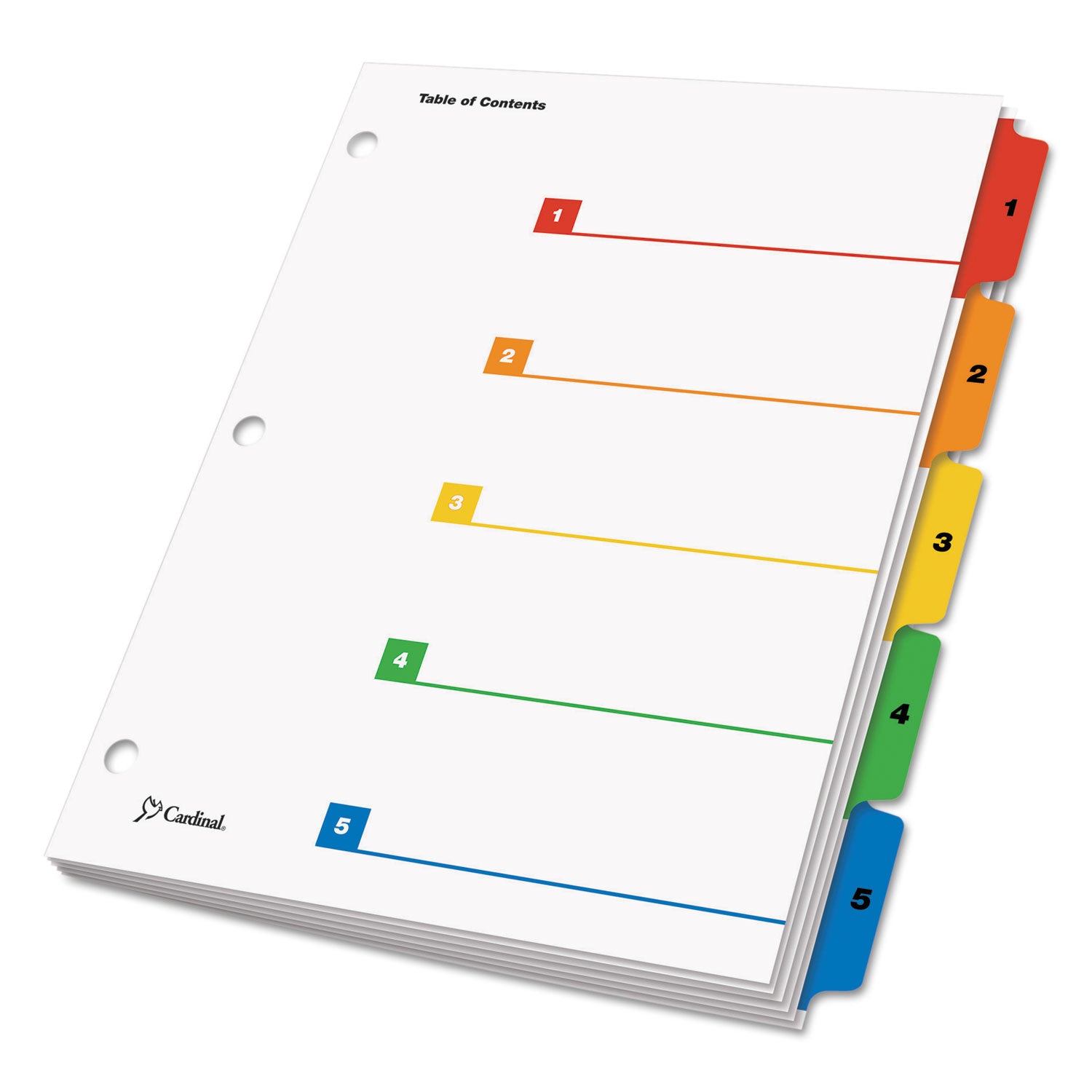 Cardinal OneStep Index System, 5 Dividers, 5 Multicolor Mylar Tabs, Letter Size, 3-Hole Punched, White, 1 Set