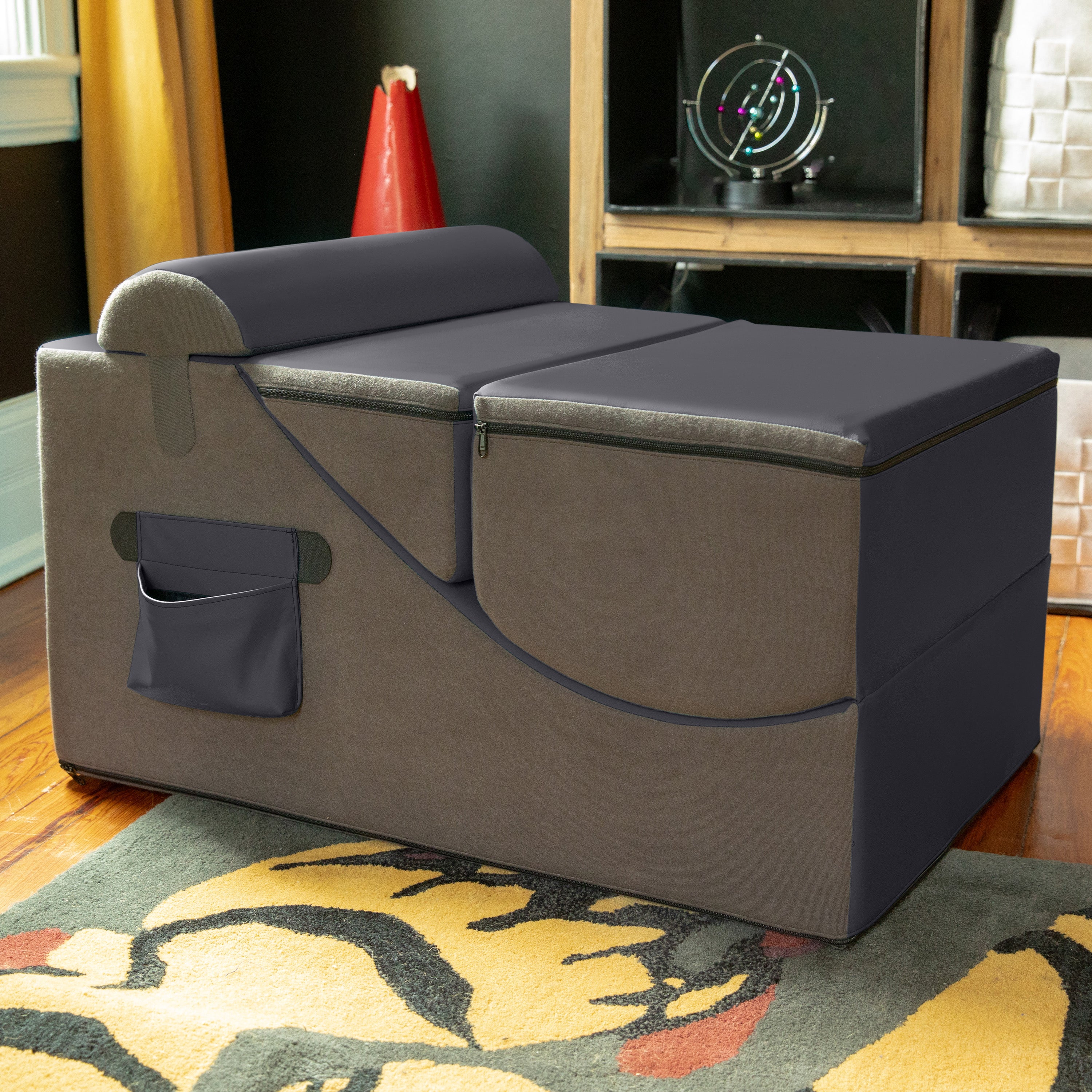 Jaxx Flexx V-Tex Convertible 3 in 1 Gamer Chair, Table, & Ottoman w/ Adjustable Headrest & Pocket - Vinyl Black