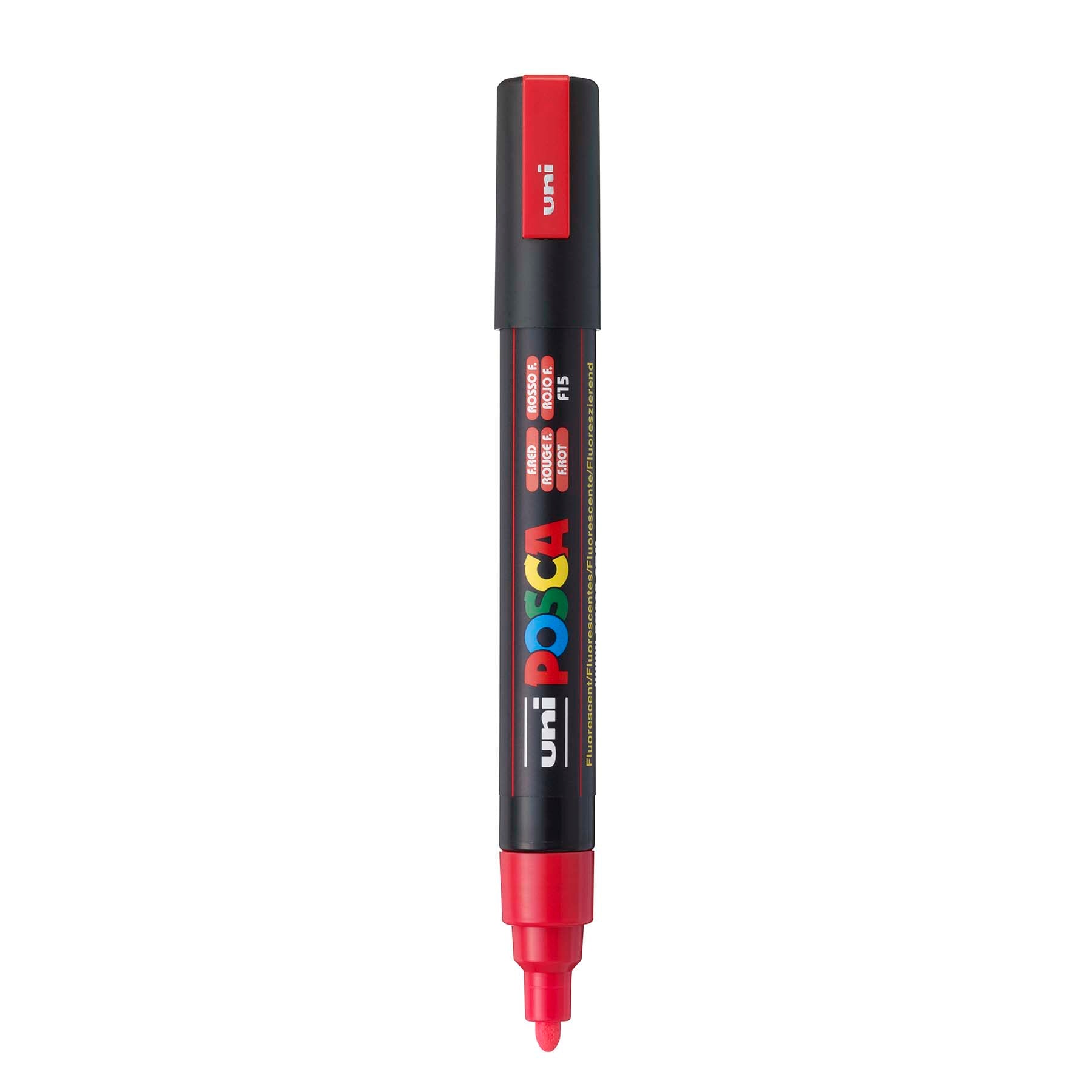 uni® POSCA PC-5M Water-Based Paint Markers, Reversible Medium Tip (1.8-2.5mm), Fluorescent Red