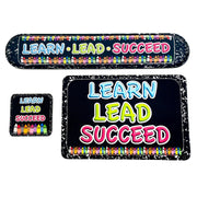 The Original Fun Mat® Computer Desk Mats, Set of 3, (1) Mouse Pad, (1) Keyboard Wrist Pad, (1) Coaster, Learn, Lead, Succeed, Crayon Composition