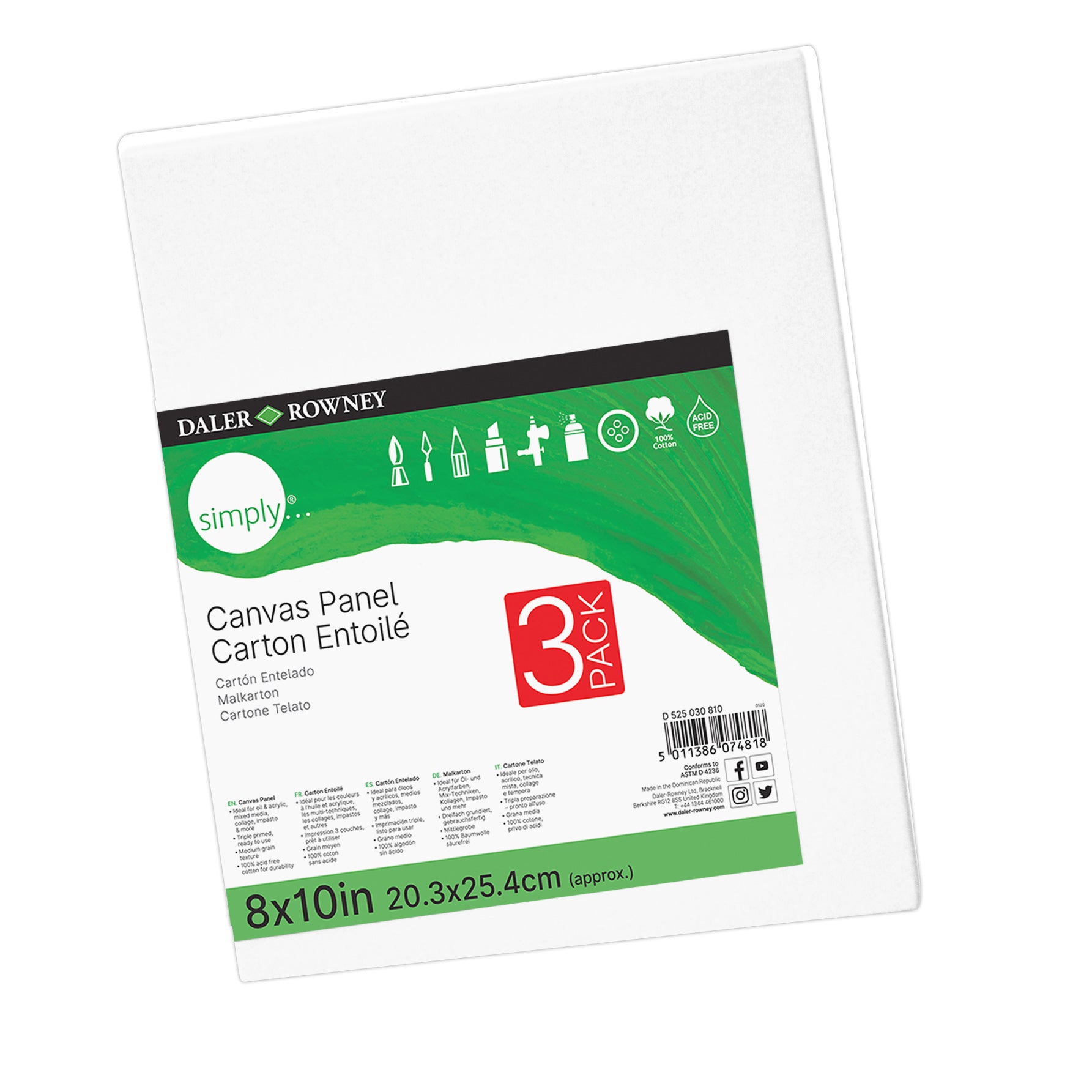 Simply White Canvas Panels Set, 8" x 10", 3-Pack