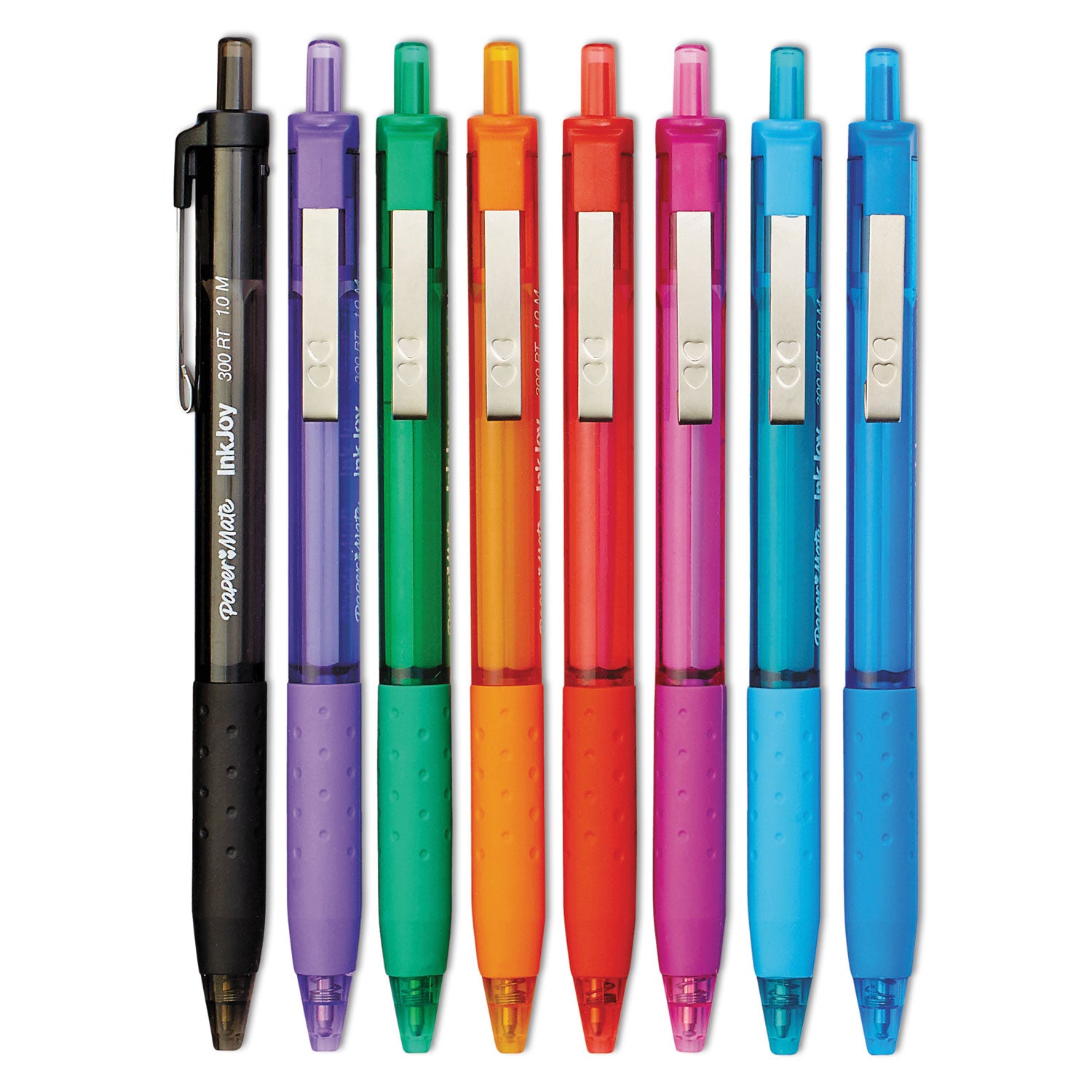 Paper Mate Inkjoy 300 RT Ballpoint Pens - 1 mm Pen Point - Retractable - Green, Magenta, Red, Orange, Turquoise, Black, Blue, Purple Ink - Assorted Barrel - 8 / Pack