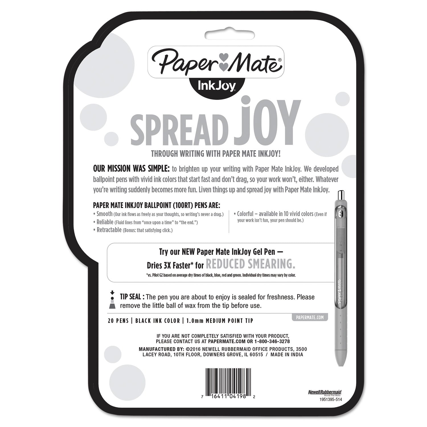 Paper Mate InkJoy 100 RT Pens - 1 mm Medium Pen Point - Retractable - Black Ink - Translucent Barrel - 20 / Pack