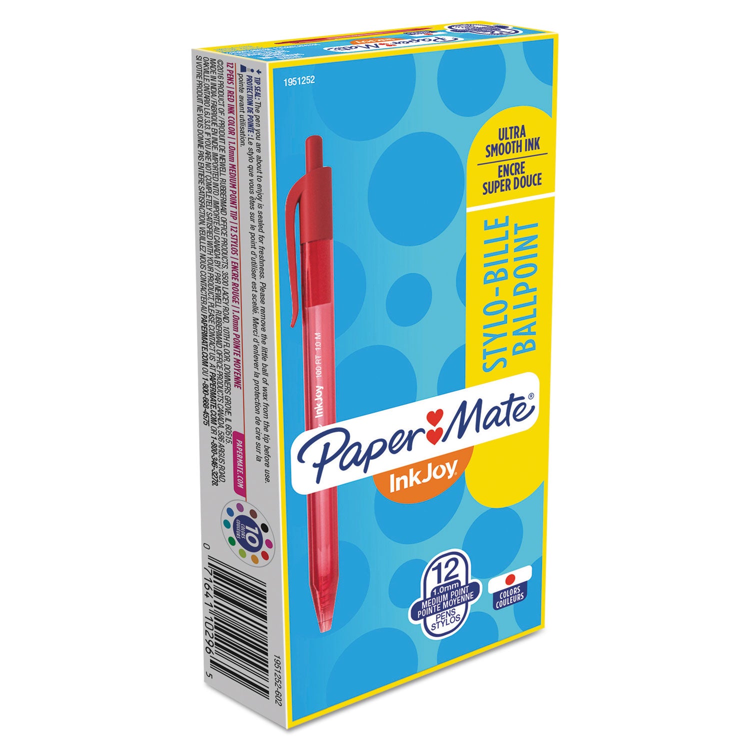 Paper Mate InkJoy 100 RT Pens - 1 mm Medium Pen Point - Retractable - Red Ink - Translucent Barrel - 1 Dozen