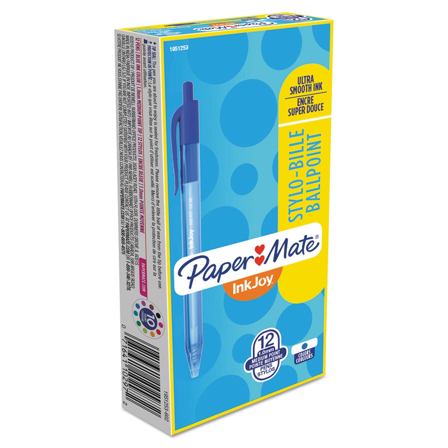 Paper Mate InkJoy 100 RT Pens - 1 mm Medium Pen Point - Retractable - Blue Ink - Translucent Barrel - 1 Dozen