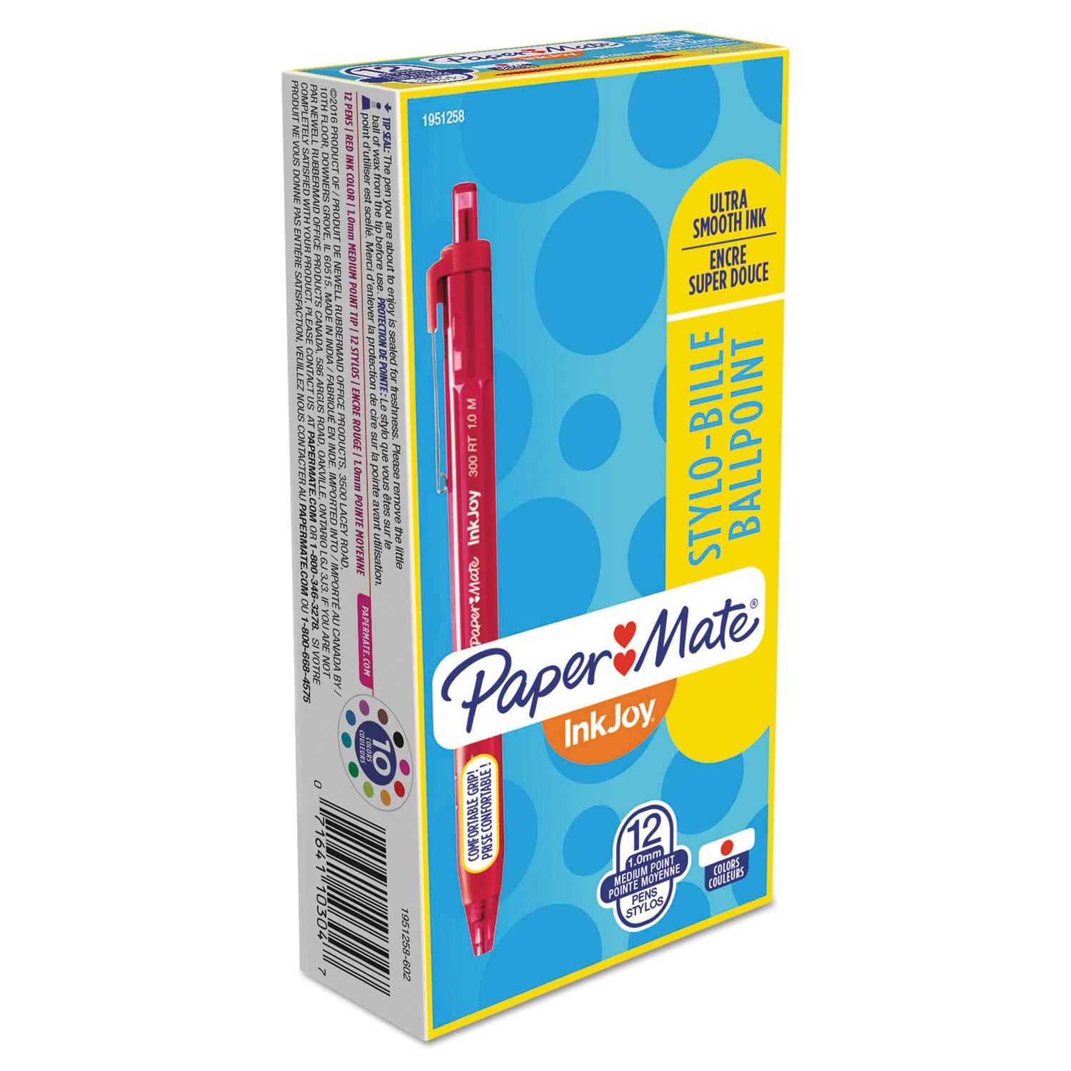 Paper Mate Inkjoy 300 RT Ballpoint Pens - 1 mm Pen Point - Retractable - Red Ink - Red Barrel - 1 Dozen