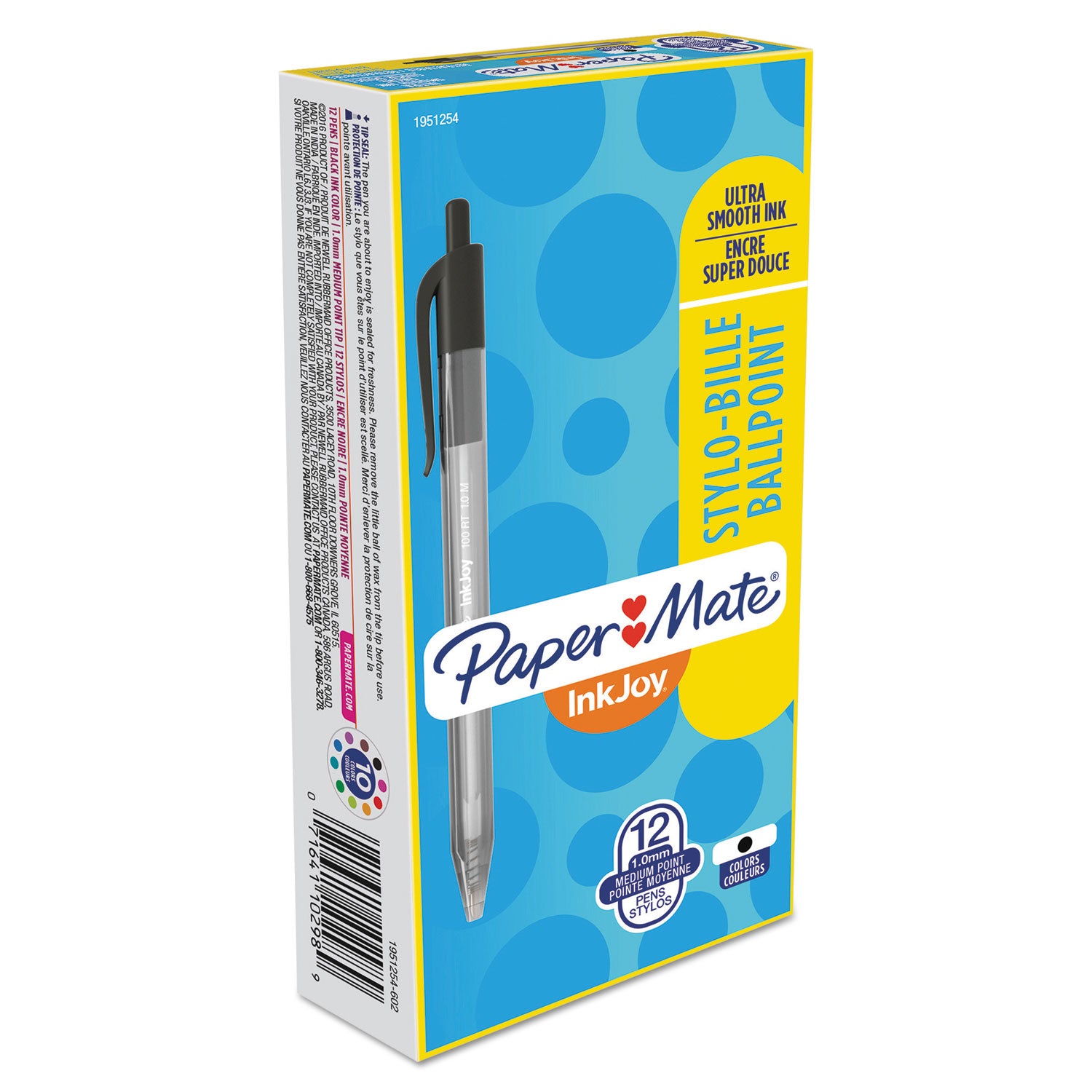 Paper Mate InkJoy 100 RT Pens - 1 mm Medium Pen Point - Retractable - Black Ink - Translucent Barrel - 1 Dozen
