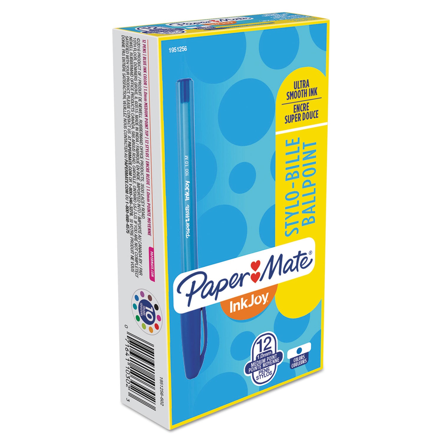 Paper Mate Inkjoy 100 ST Ballpoint Stick Pens - 1 mm Medium Pen Point - Blue Ink - Translucent Barrel - 1 Dozen