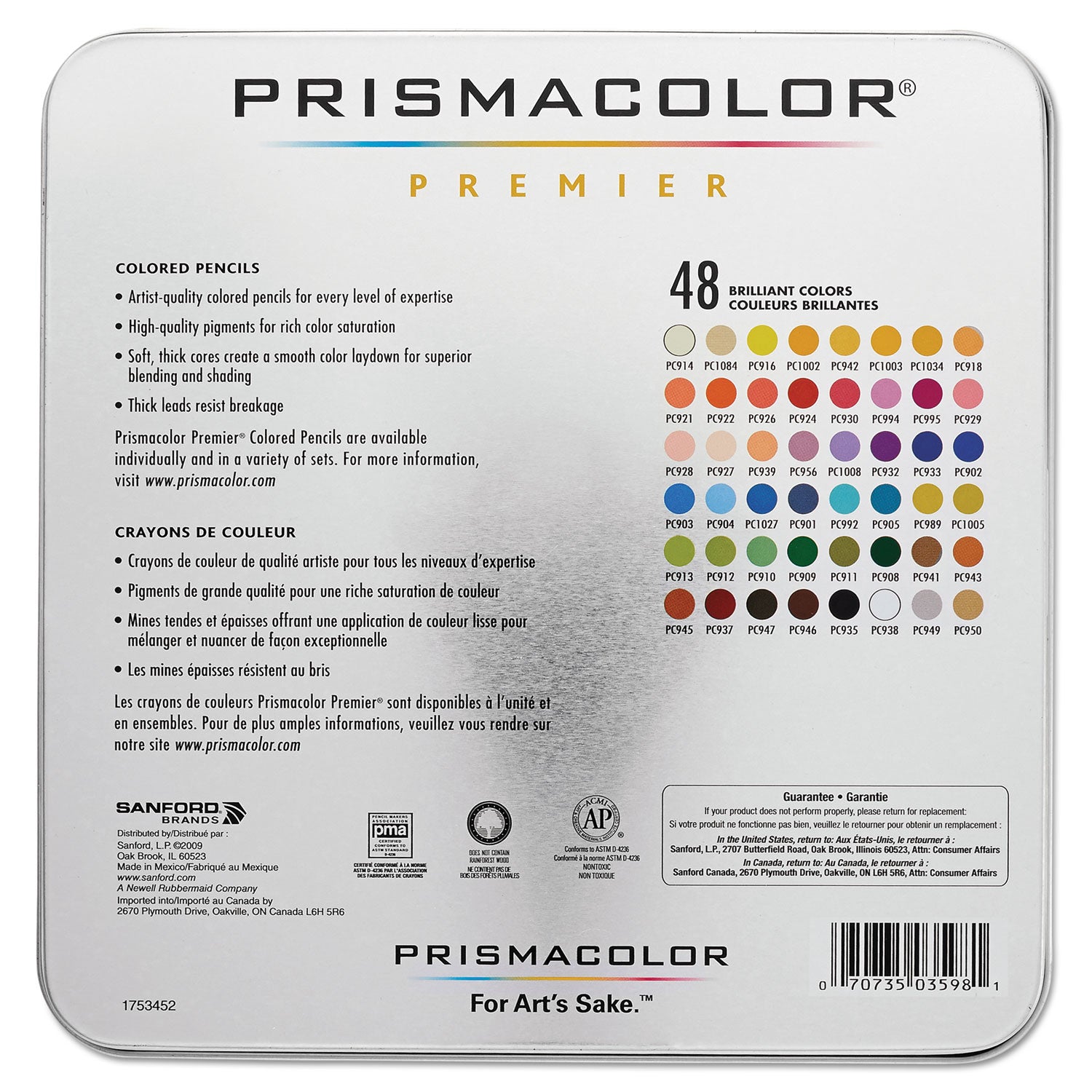 Premier Colored Pencil, 3 mm, 2B, Assorted Lead and Barrel Colors, 48/Set