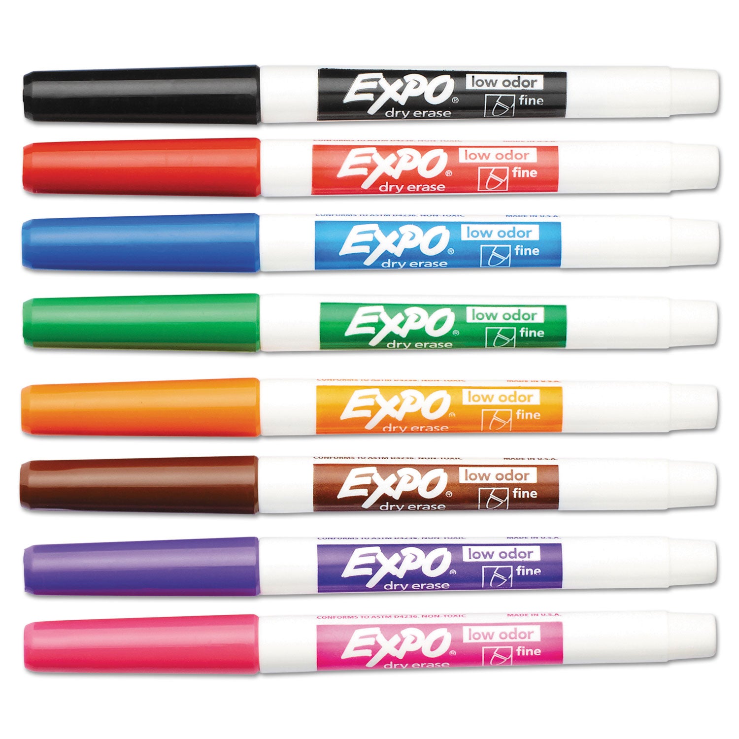 Expo Low-Odor Dry Erase Markers, Fine Point, Assorted Colors, 8 per Set