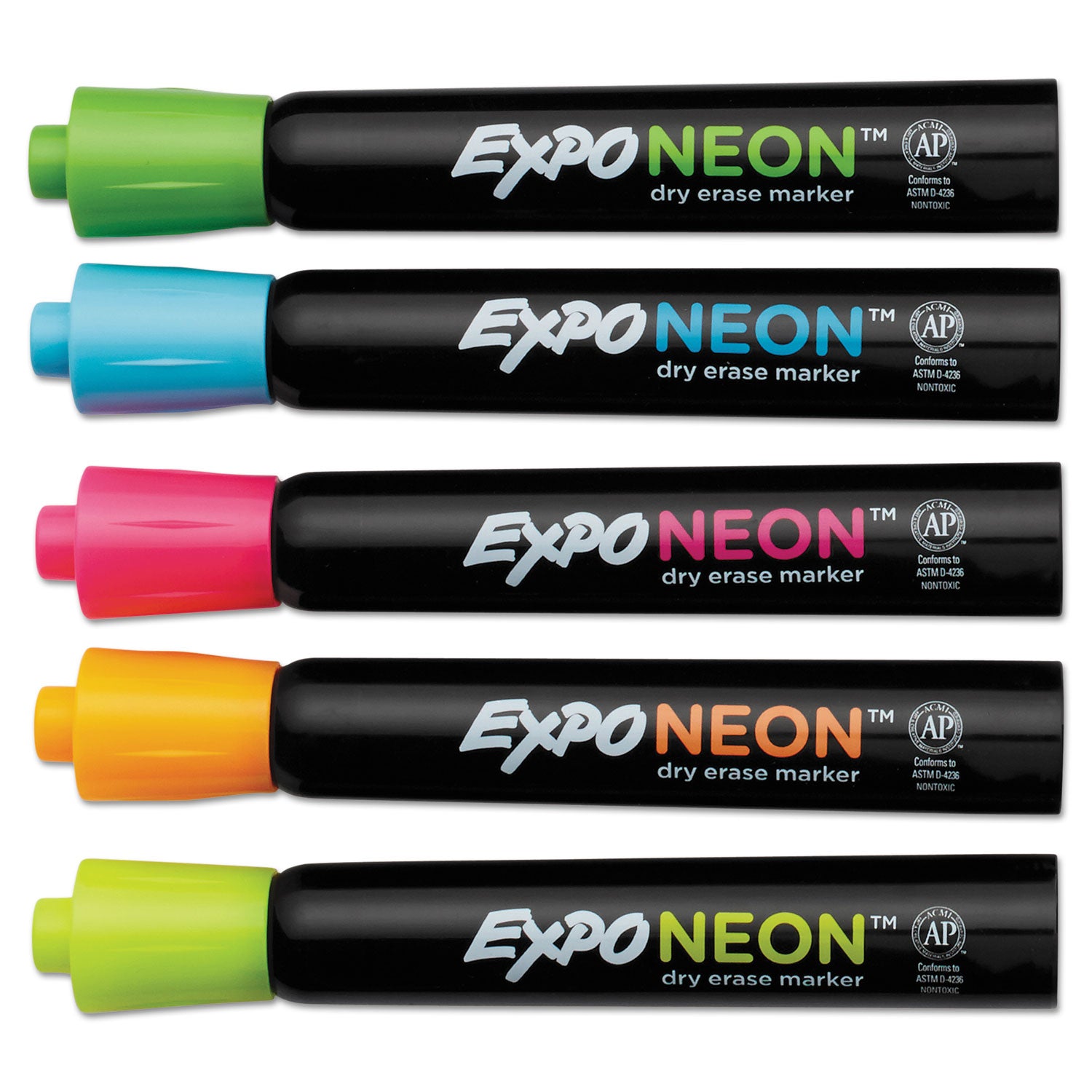 Neon Dry Erase Markers, Assorted Colors, Bullet Tip, 5 Count