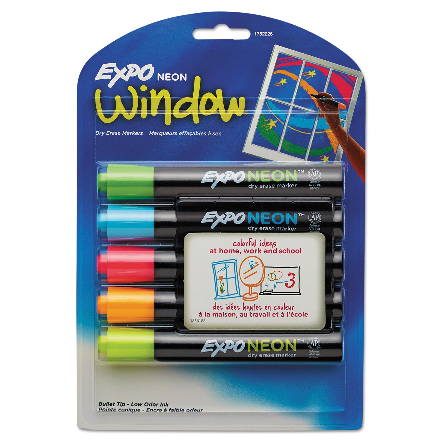 Neon Dry Erase Markers, Assorted Colors, Bullet Tip, 5 Count
