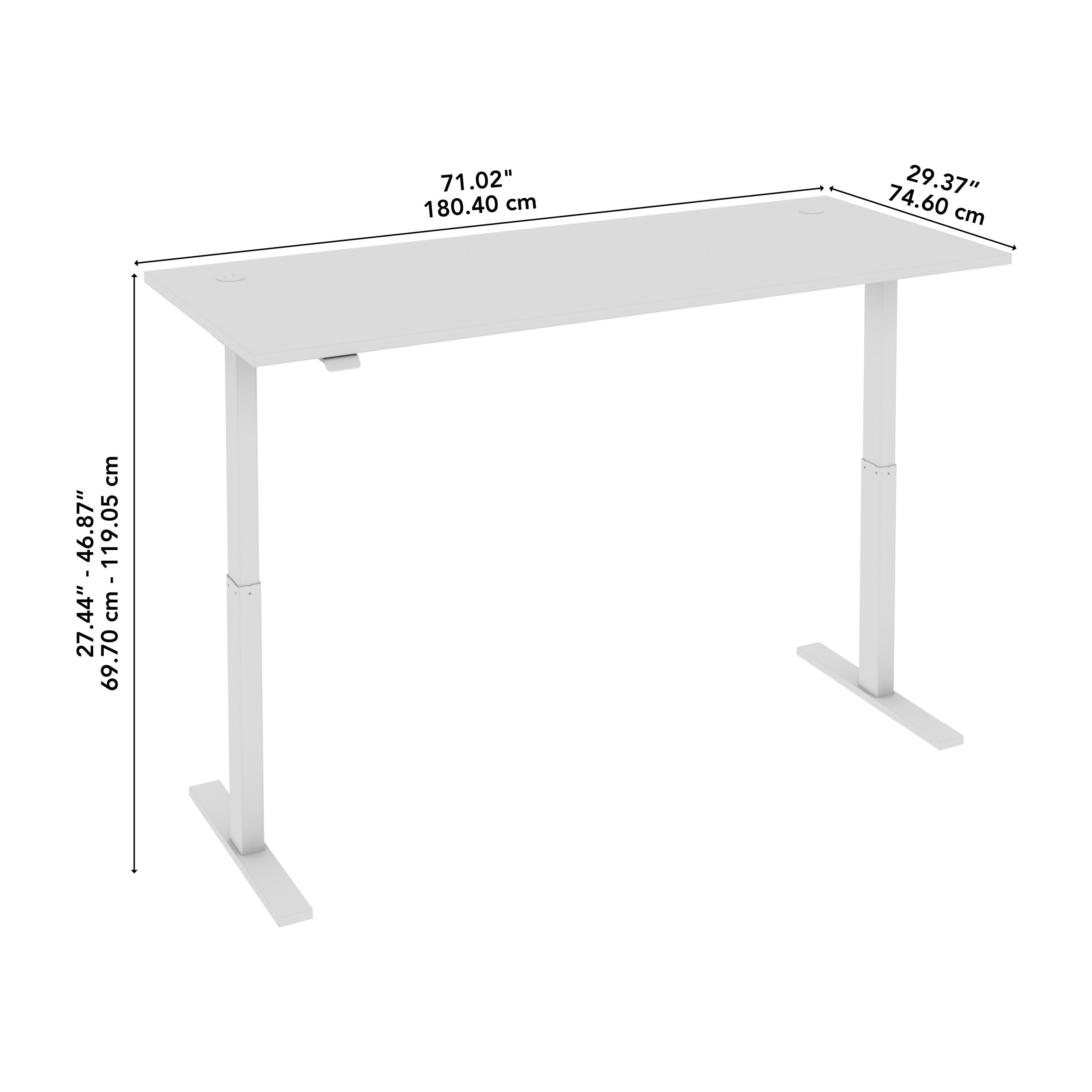 Bush Business Furniture Move 60 Series 72W x 30D Electric Height Adjustable Standing Desk in Storm Gray with White Base - 71.02" Width x 29.37" Depth x 27.44" Height