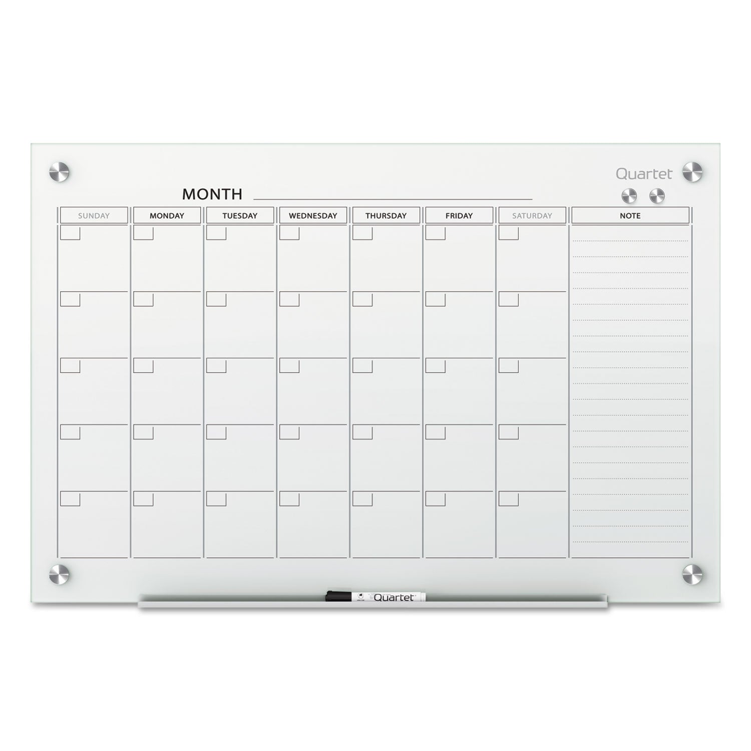 Monthly - 1 Month - White - Tempered Glass - 36" Height x 48" Width - Magnetic, Durable, Stain Resistant, Ghost Resistant, Scratch Resistant, Dent Resistant, Dry Erase Surface, Notes Area - 1 Each