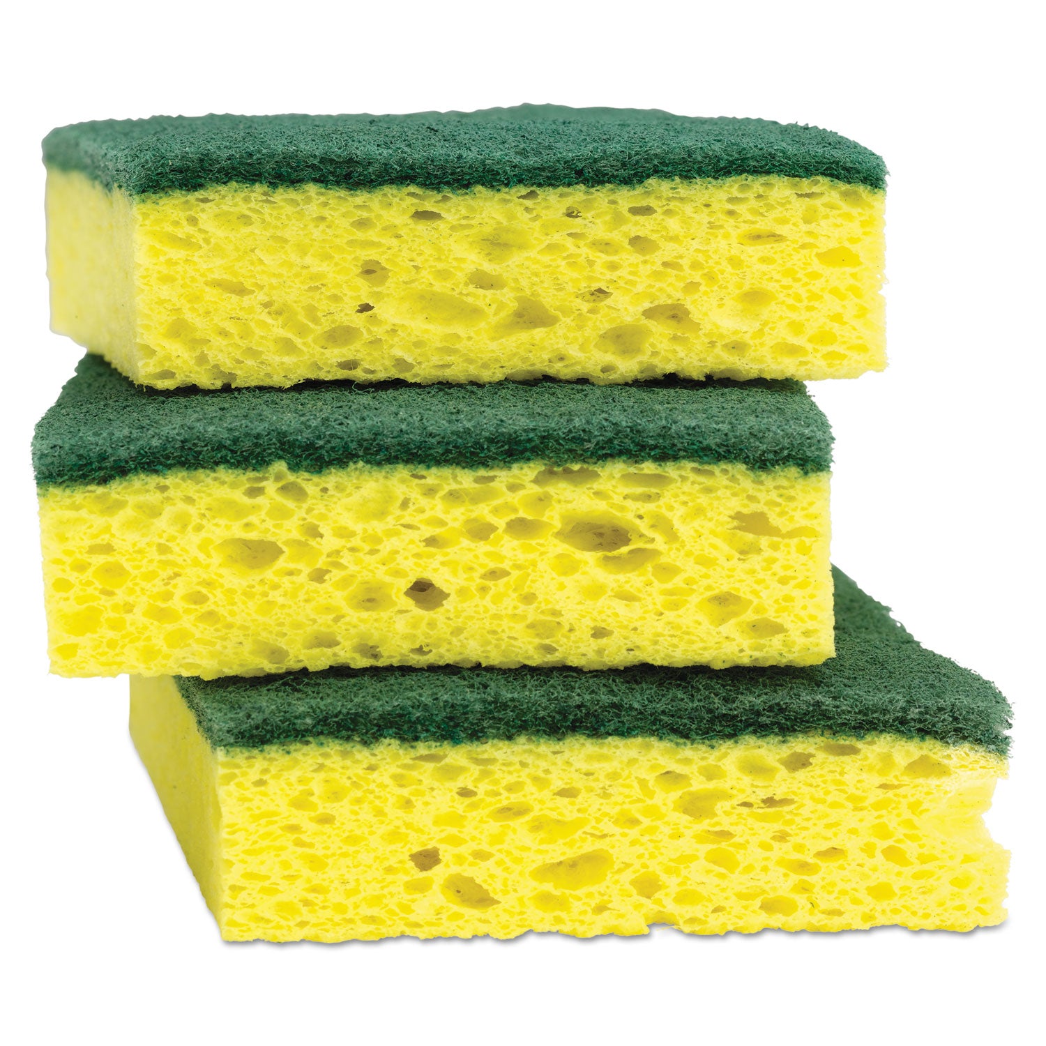 Scotch-Brite Heavy-Duty Scrub Sponges - 2.8" Height x 4.5" Width x 4.5" Length x 590 mil Thickness - 3 / Pack - Yellow, Green