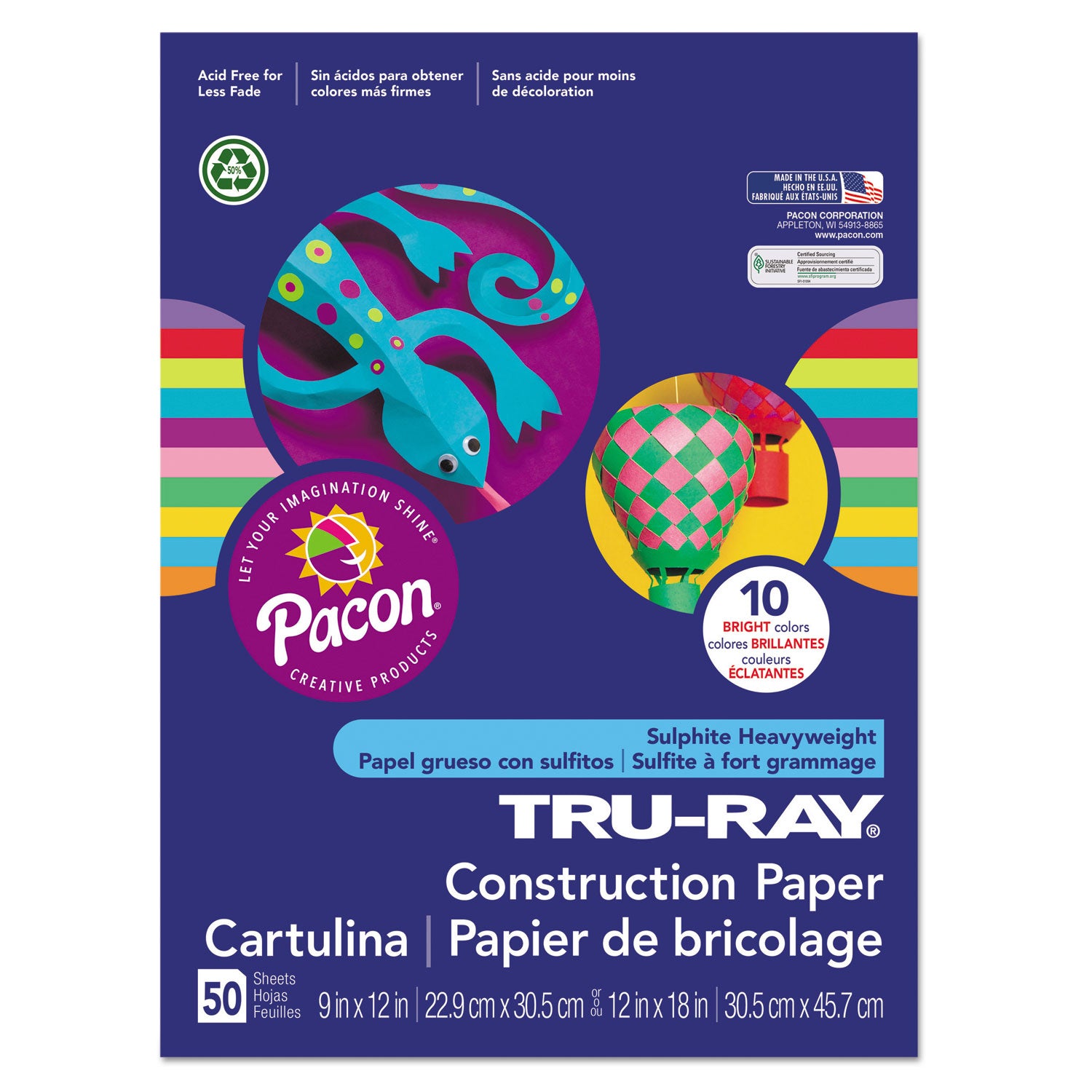 Tru-Ray Construction Paper - ClassRoom Project - 12" Width x 9" Length - Bright Assorted - Sulphite - 1 Pack