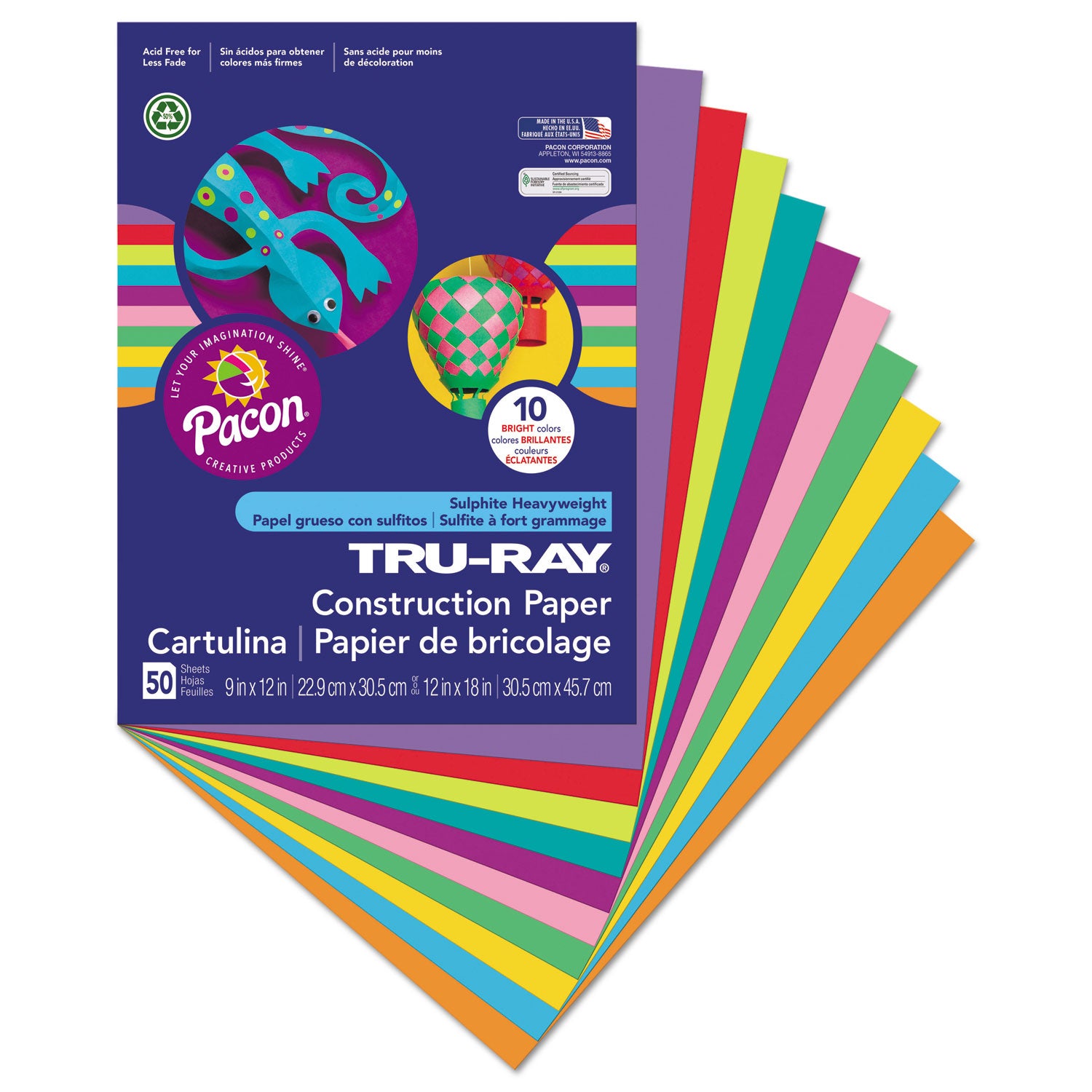 Tru-Ray Construction Paper - ClassRoom Project - 12" Width x 9" Length - Bright Assorted - Sulphite - 1 Pack