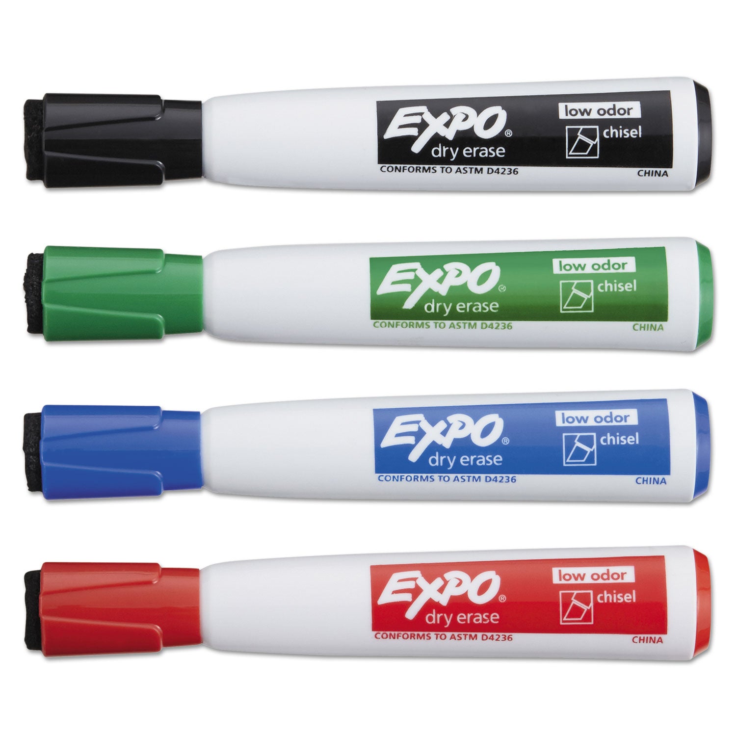 Magnetic Dry Erase Markers with Eraser, Chisel Tip, Assorted, 4-Count