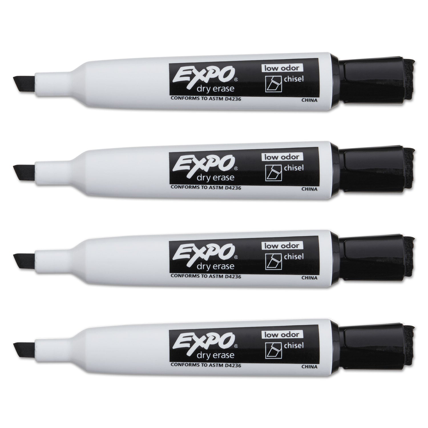 Magnetic Dry Erase Markers with Eraser, Chisel Tip, Black, 4-Count